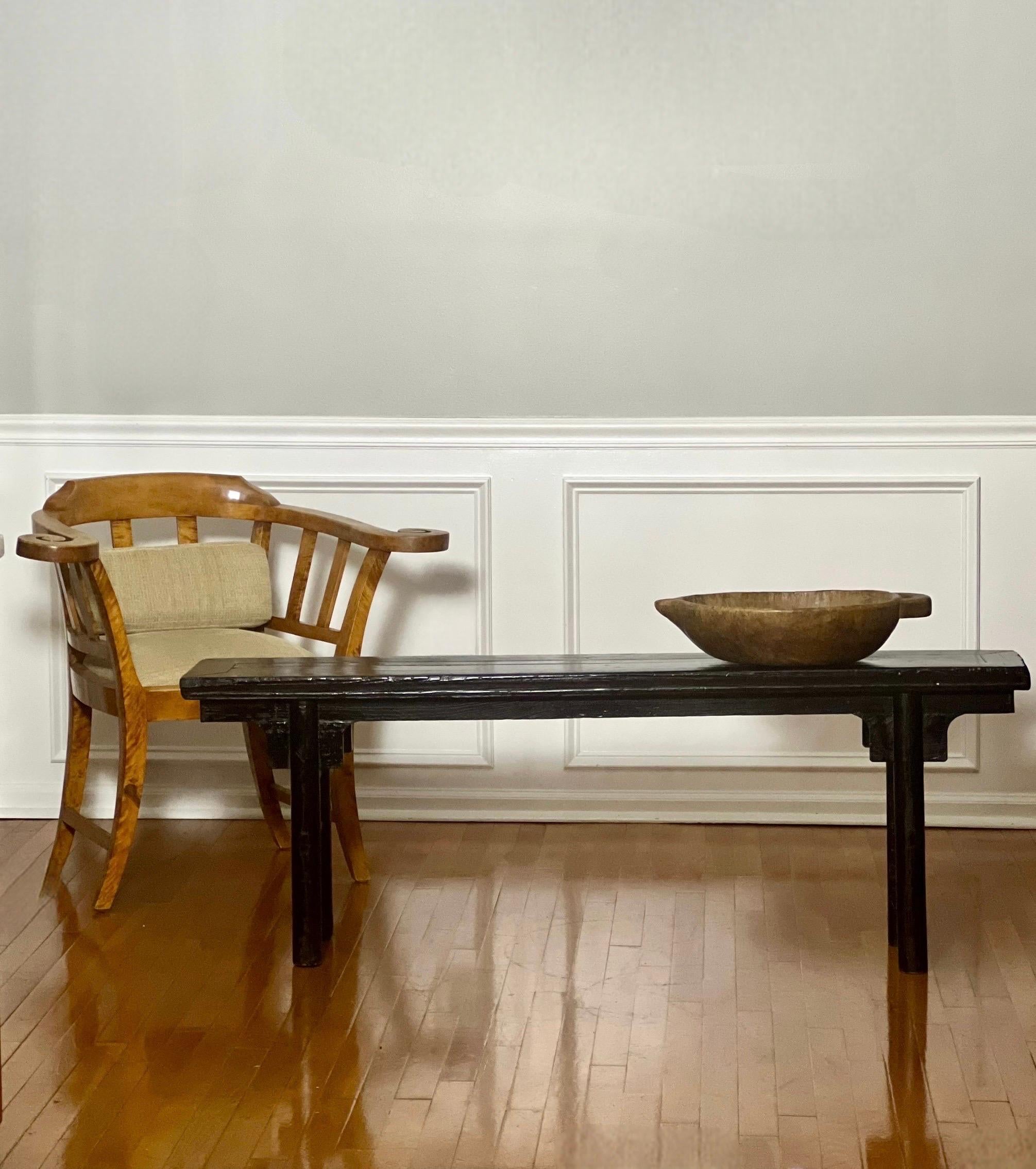 19th Century Antique Chinese Black Lacquered Bench