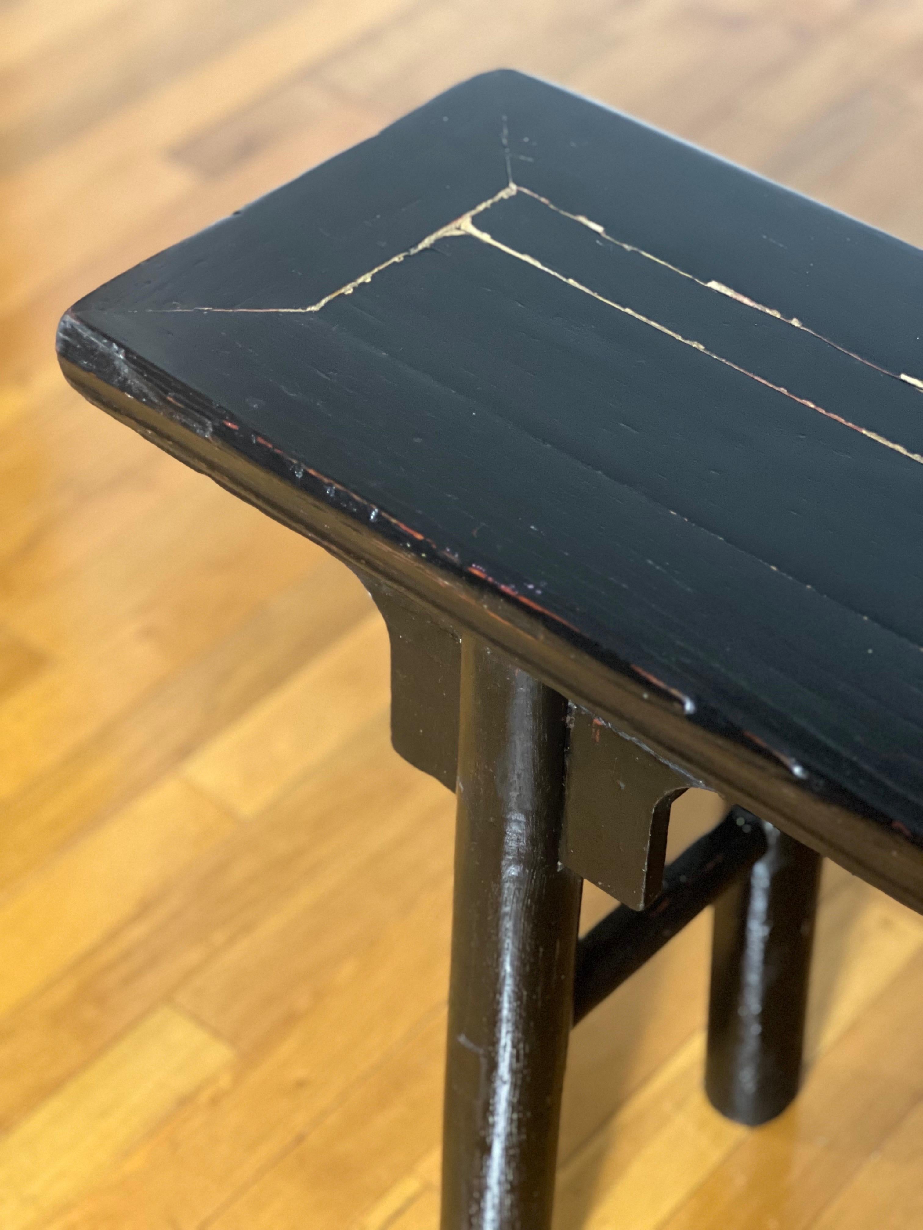Antique Chinese Black Lacquered Bench 1
