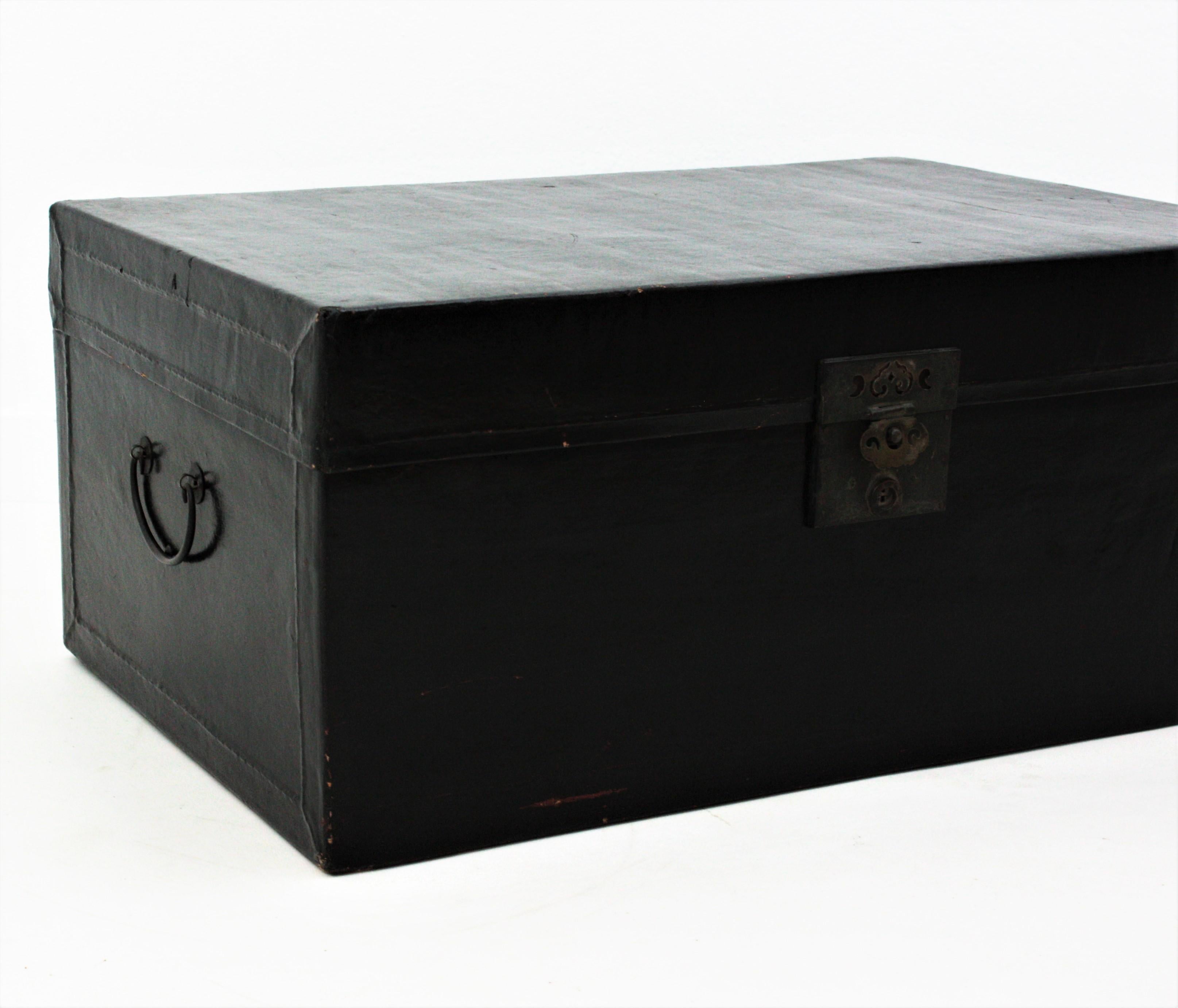 Antique Chinese Black Lacquered Trunk For Sale 5
