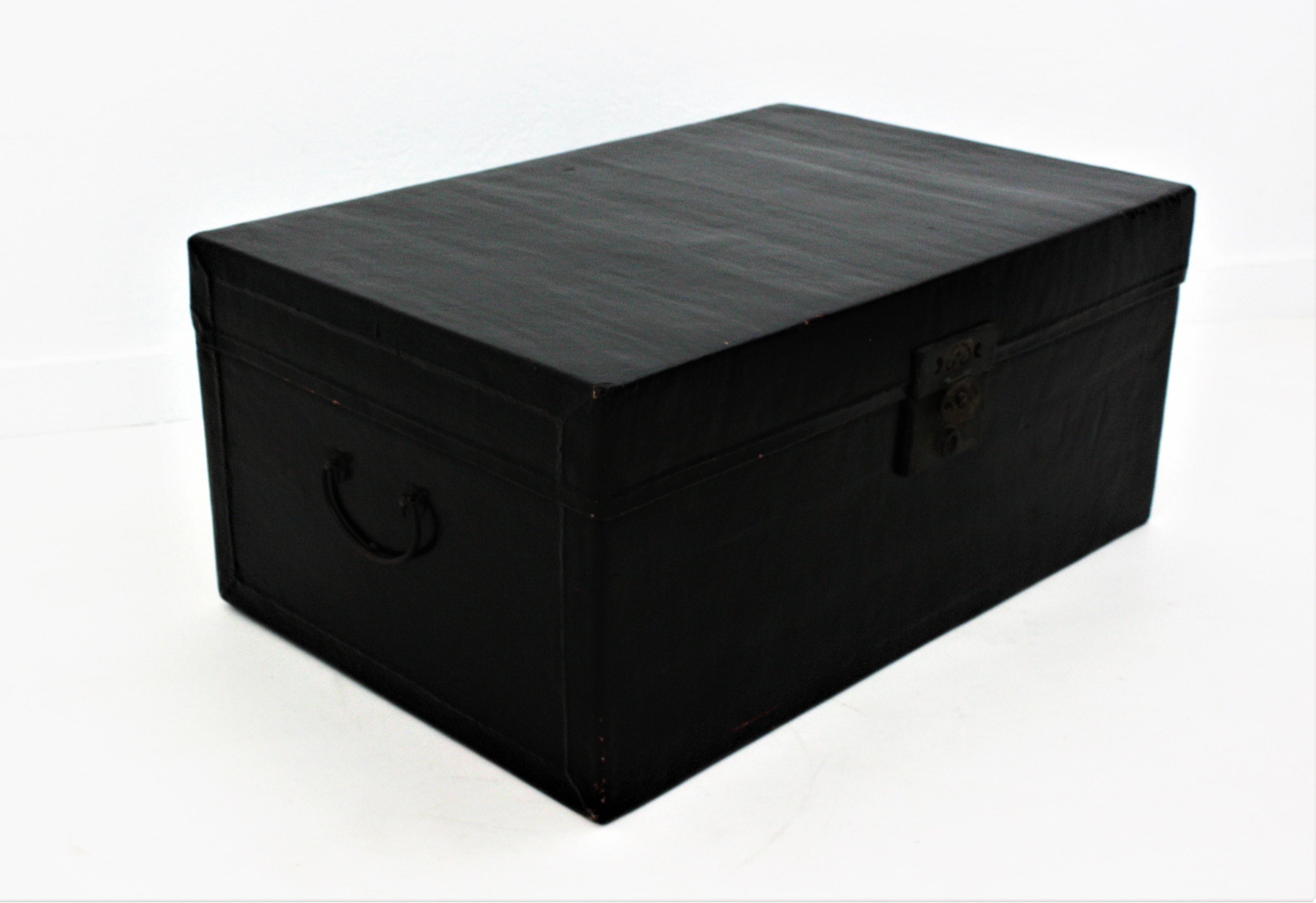 Antique Chinese Black Lacquered Trunk For Sale 6