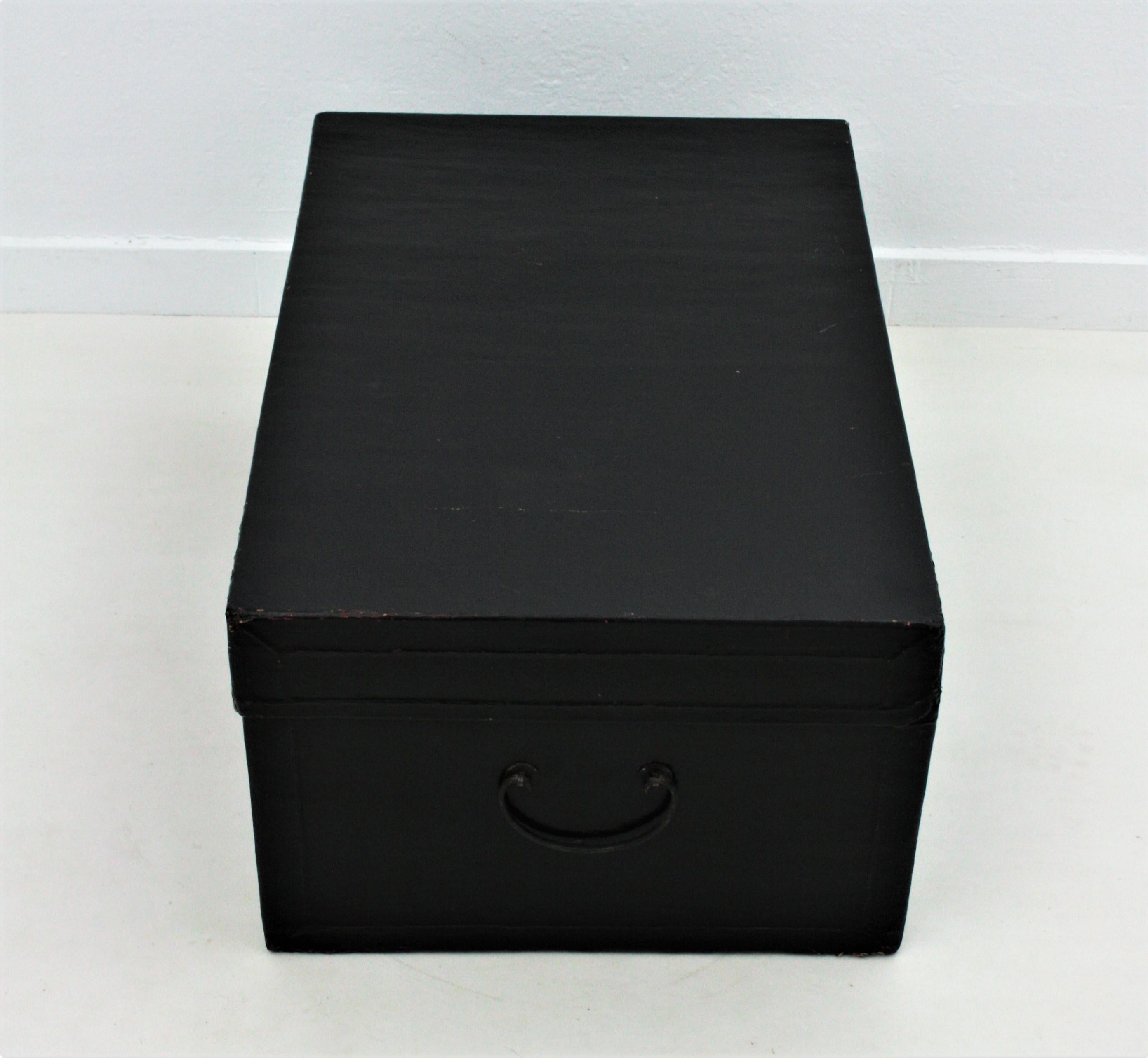 Antique Chinese Black Lacquered Trunk For Sale 8