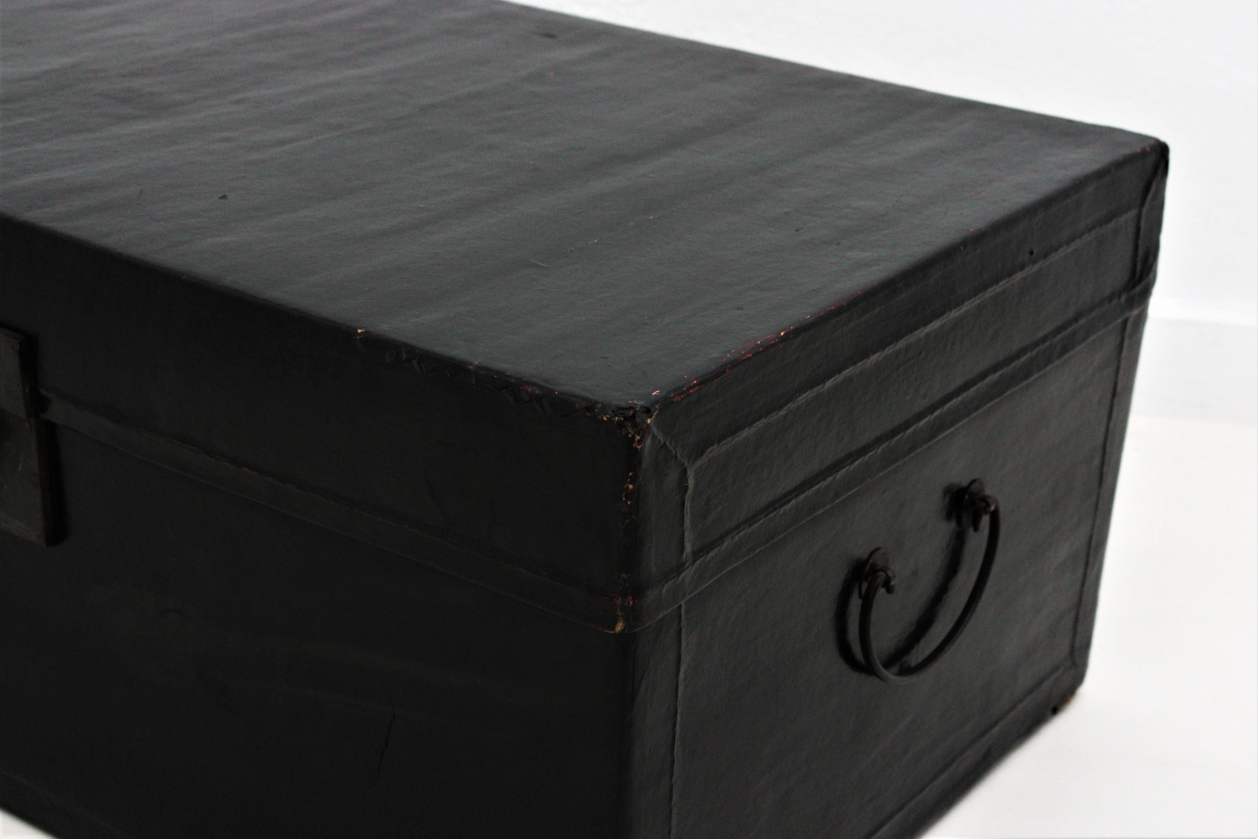 Antique Chinese Black Lacquered Trunk For Sale 9