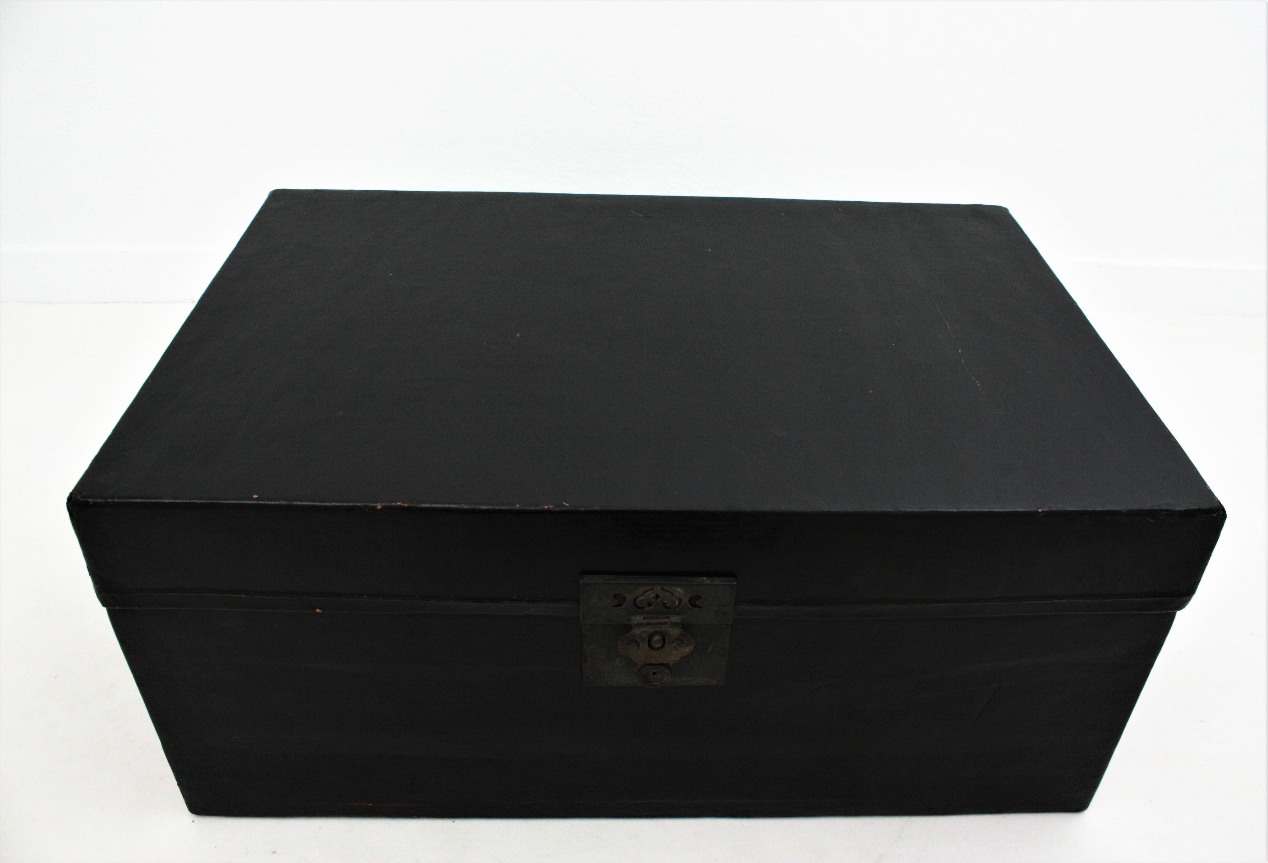 Antique Chinese Black Lacquered Trunk For Sale 10