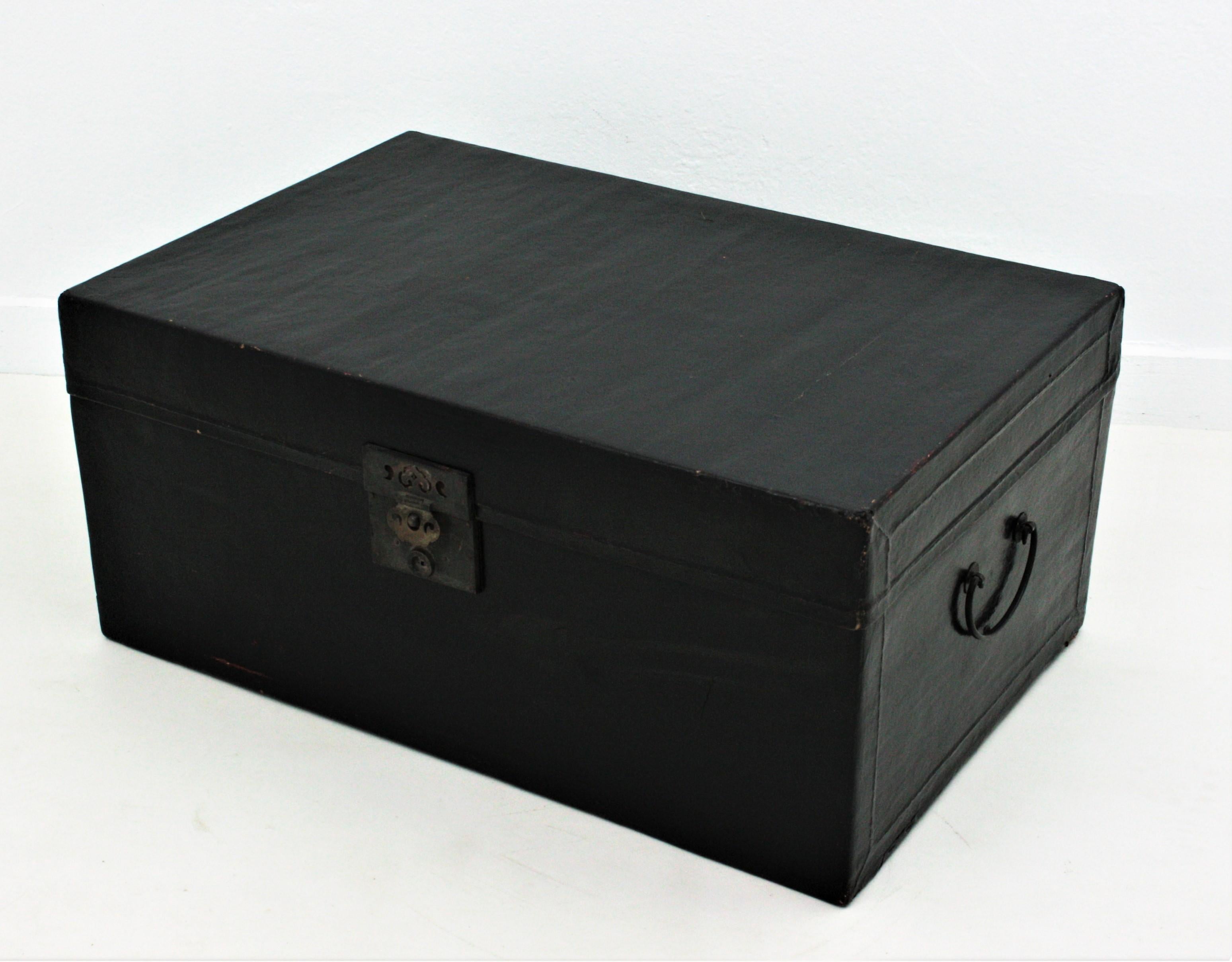 Antique Chinese Black Lacquered Trunk For Sale 11