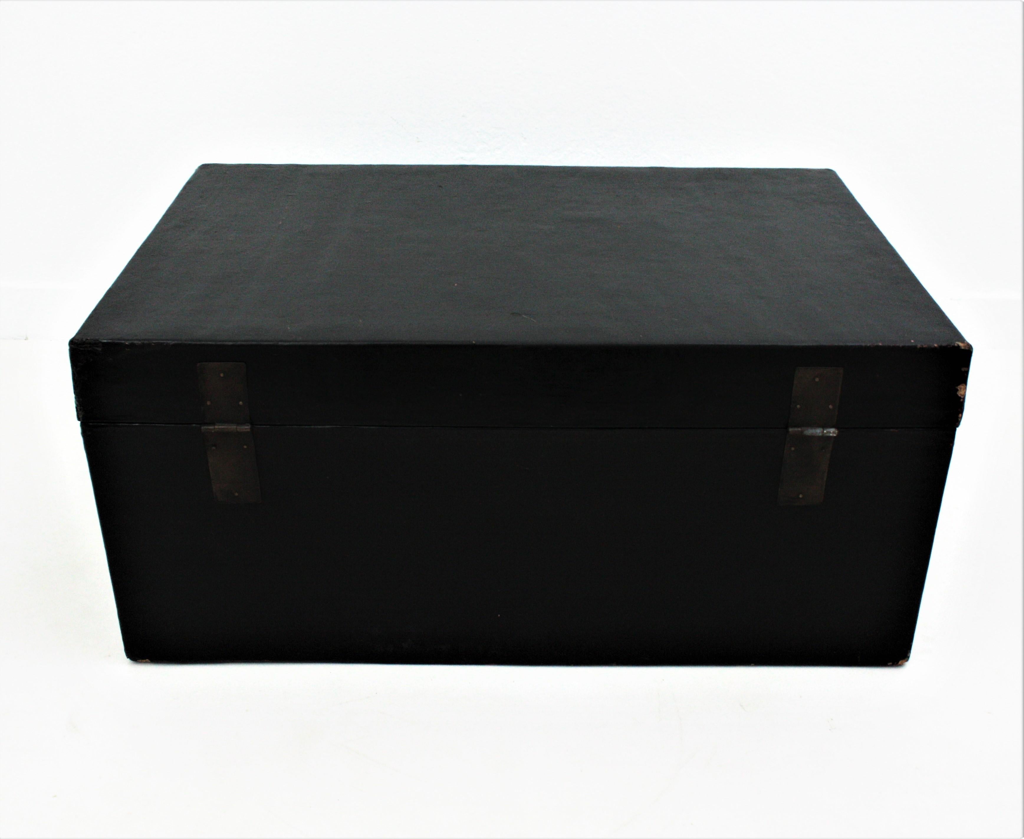 Antique Chinese Black Lacquered Trunk For Sale 12