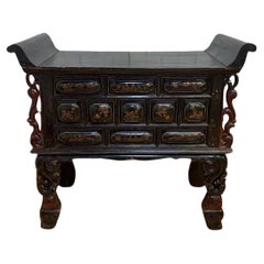 Antique Chinese Black & Red Lacquered Chinoiserie Altar Storage Chest