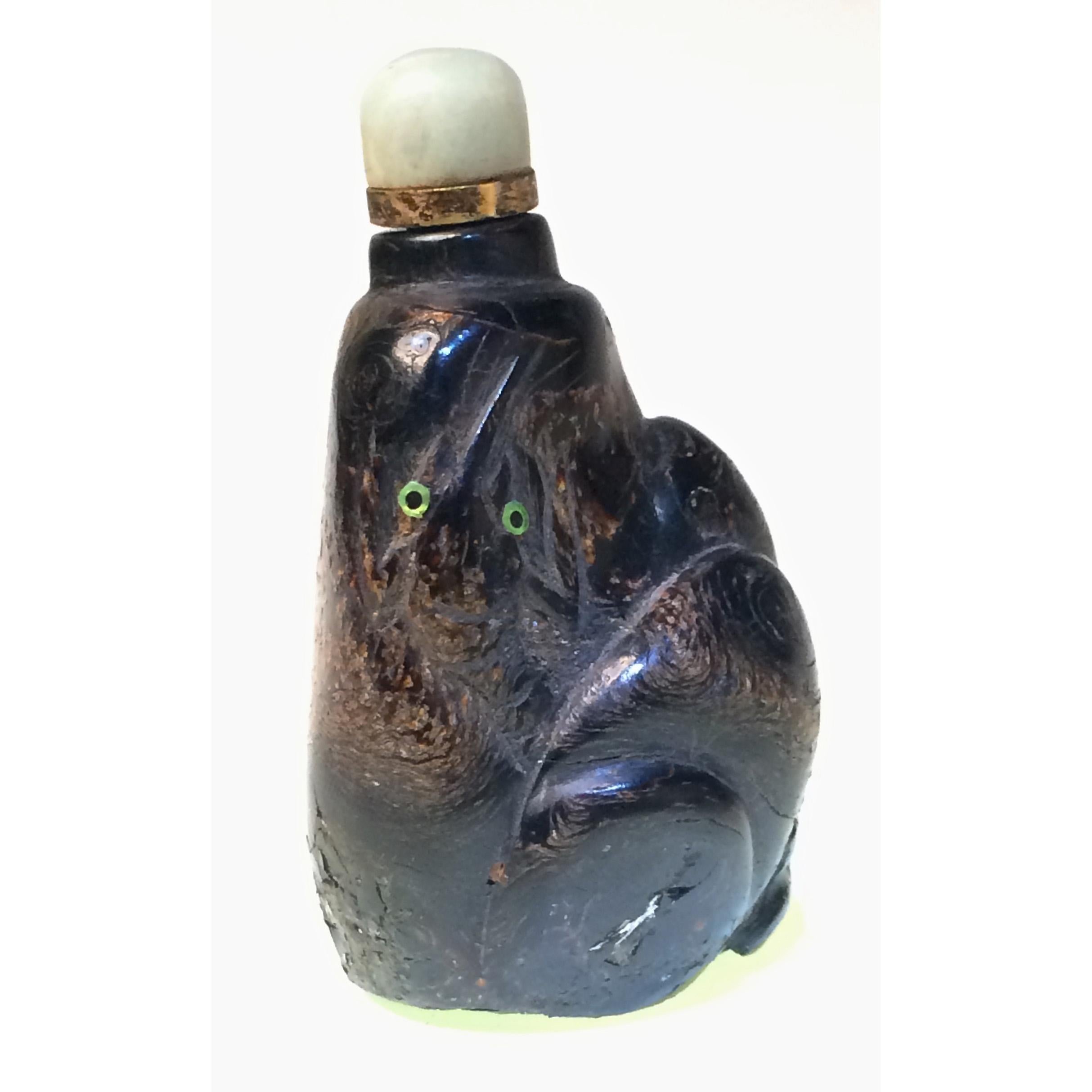 Qing Antique Chinese Black “Sea Pine” Snuff Bottle For Sale