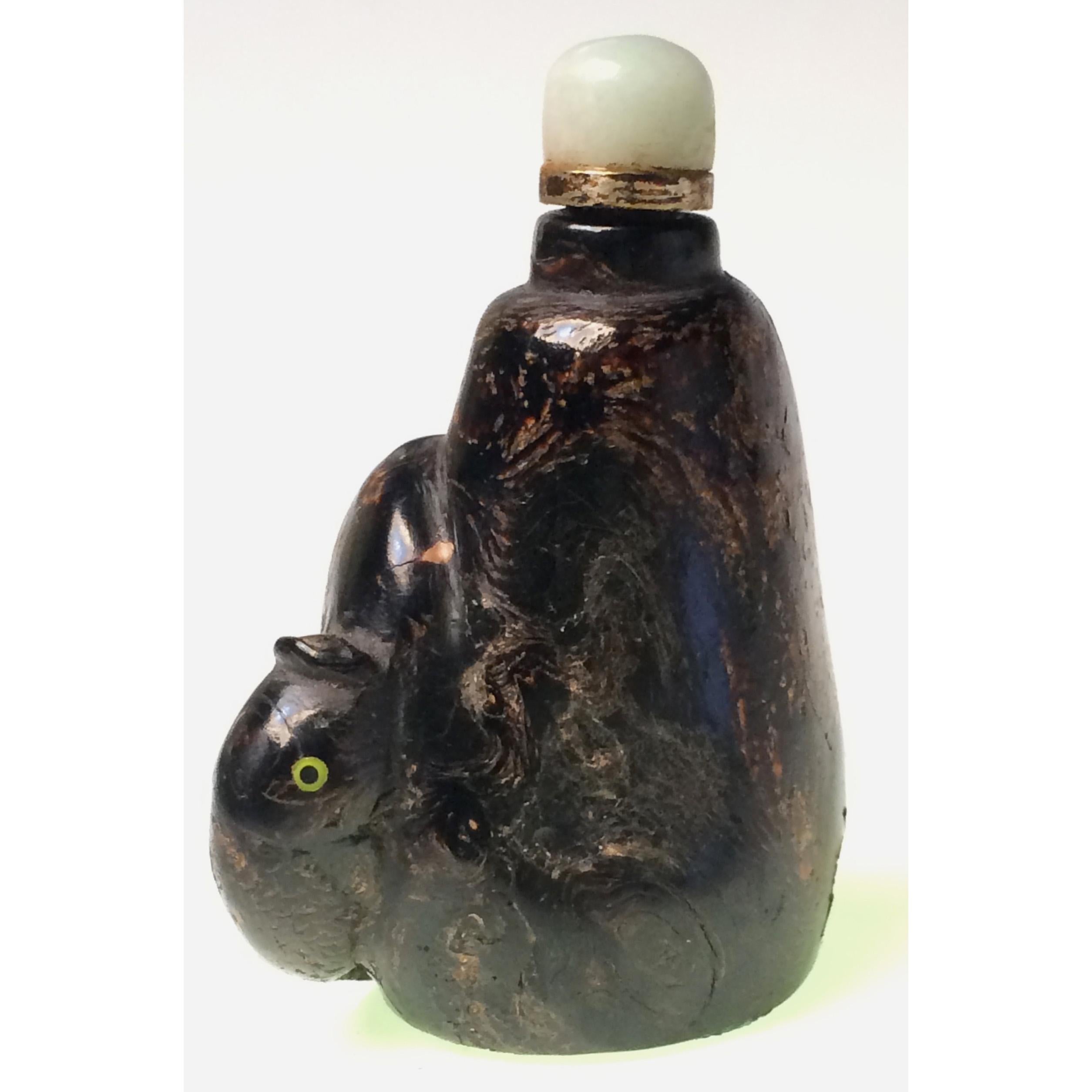 Carved Antique Chinese Black “Sea Pine” Snuff Bottle For Sale