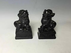 Antique Chinese Black stone foo dogs Lions 中国古董