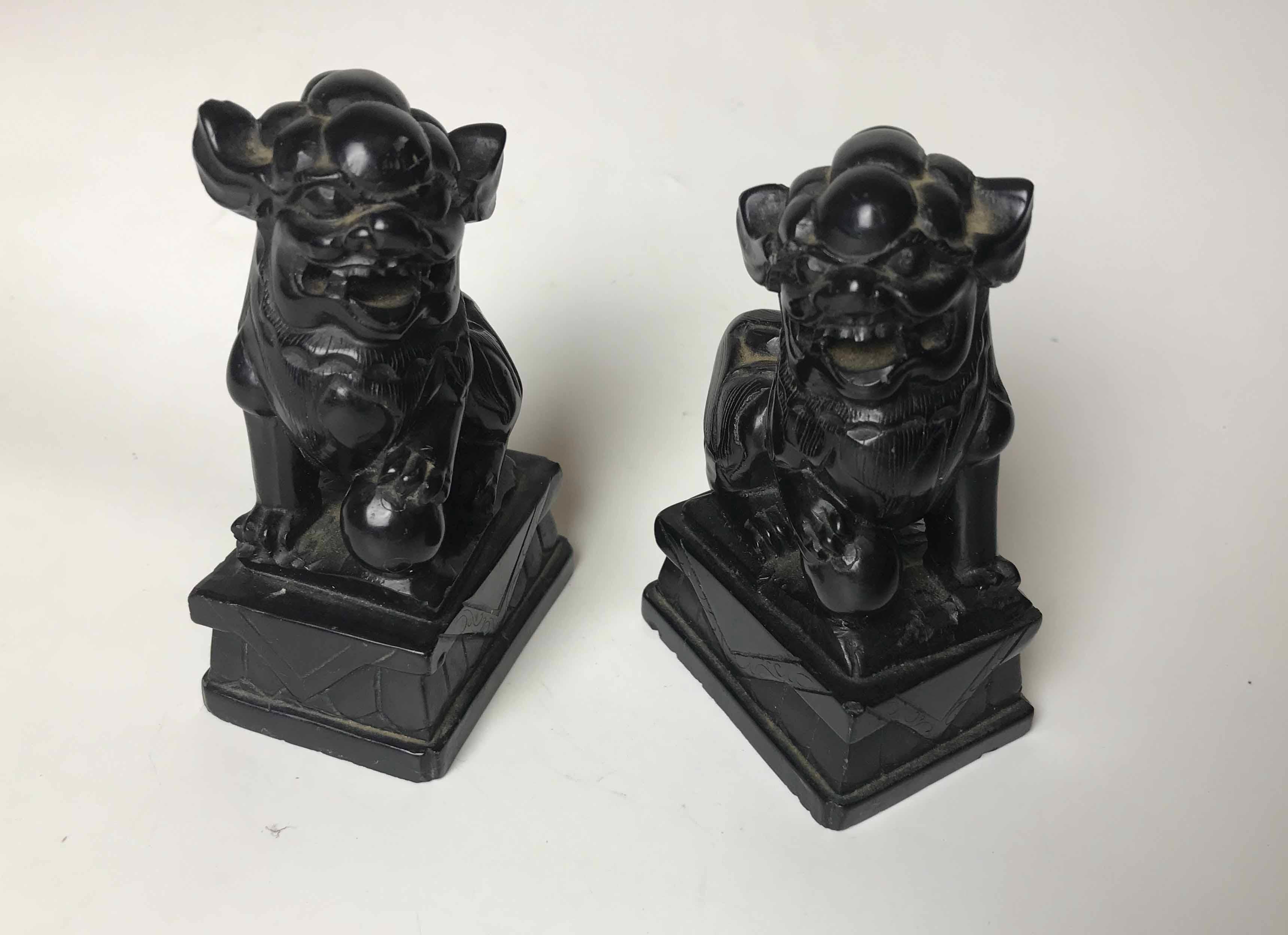 Antique Chinese Black stone foo dogs Lions 中国古董 In Good Condition In London, GB