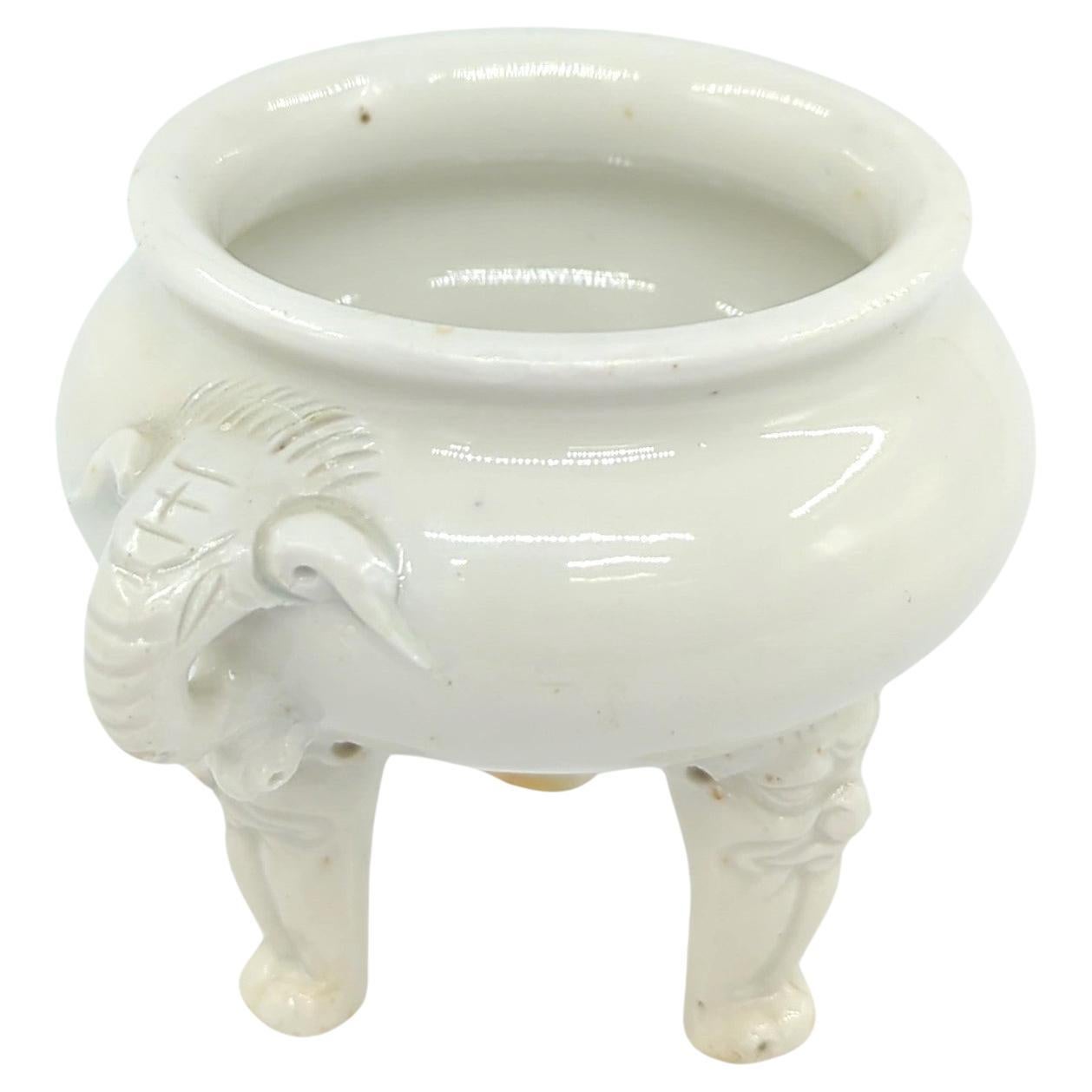 Qing Antique Chinese Blanc de Chine Porcelain Tripod Censer Monster Paw Feet Kangxi For Sale