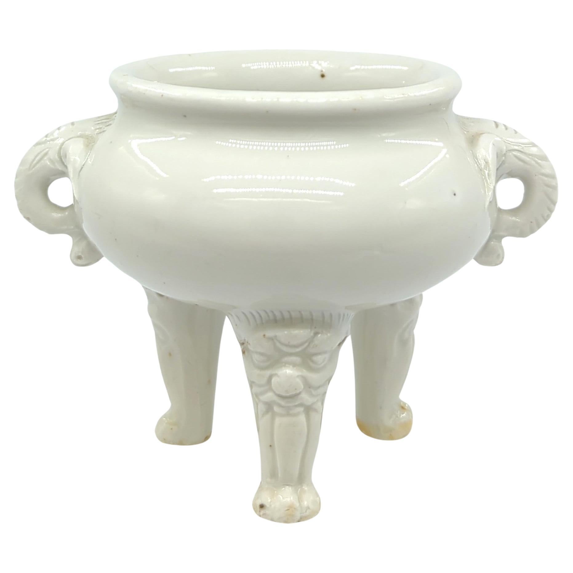 Antique Chinese Blanc de Chine Porcelain Tripod Censer Monster Paw Feet Kangxi For Sale