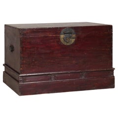 Antique Chinese Blanket Chest with Reddish-Brown Lacquer Finish