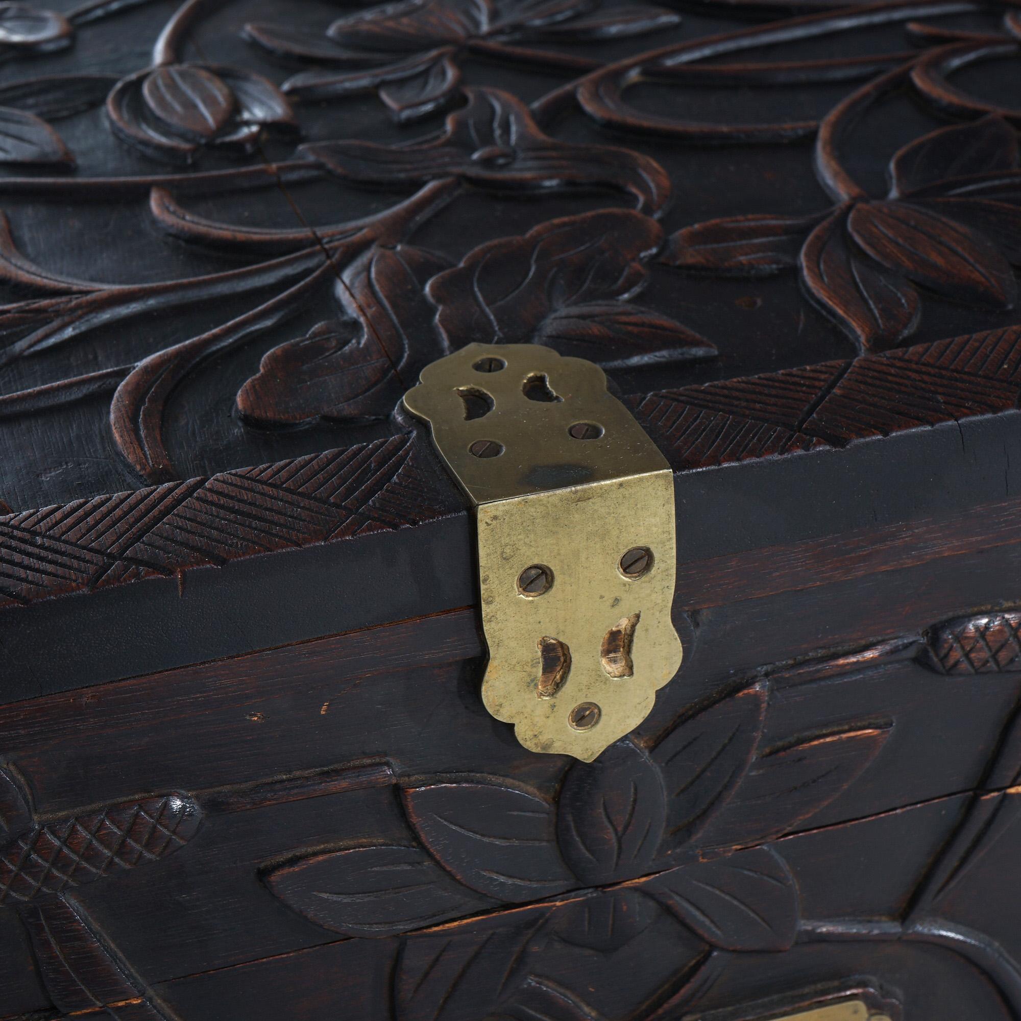 Antique Chinese Blanket Wedding Chest Carved in Relief with Floral Design C1890 For Sale 8