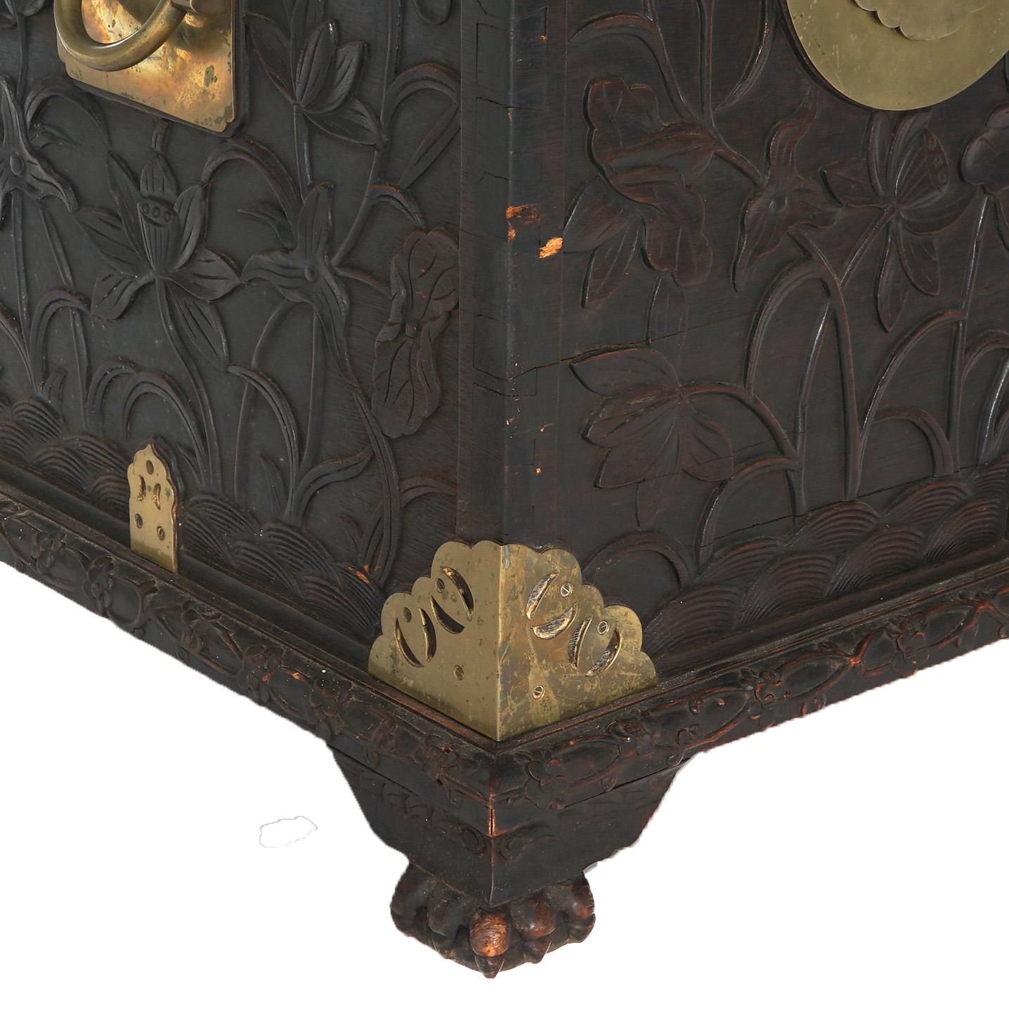 Antique Chinese Blanket Wedding Chest Carved in Relief with Floral Design C1890 For Sale 12