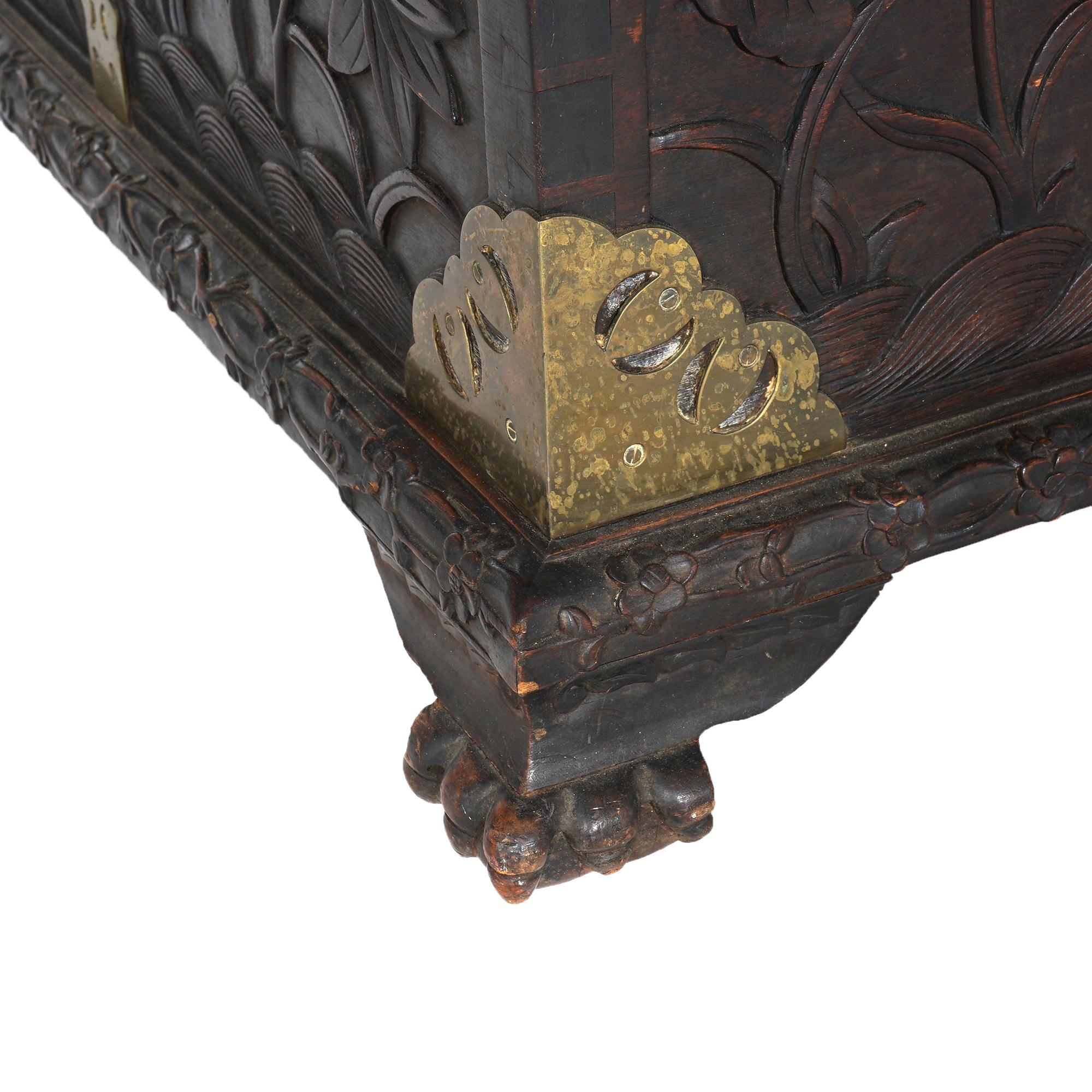Antique Chinese Blanket Wedding Chest Carved in Relief with Floral Design C1890 For Sale 13