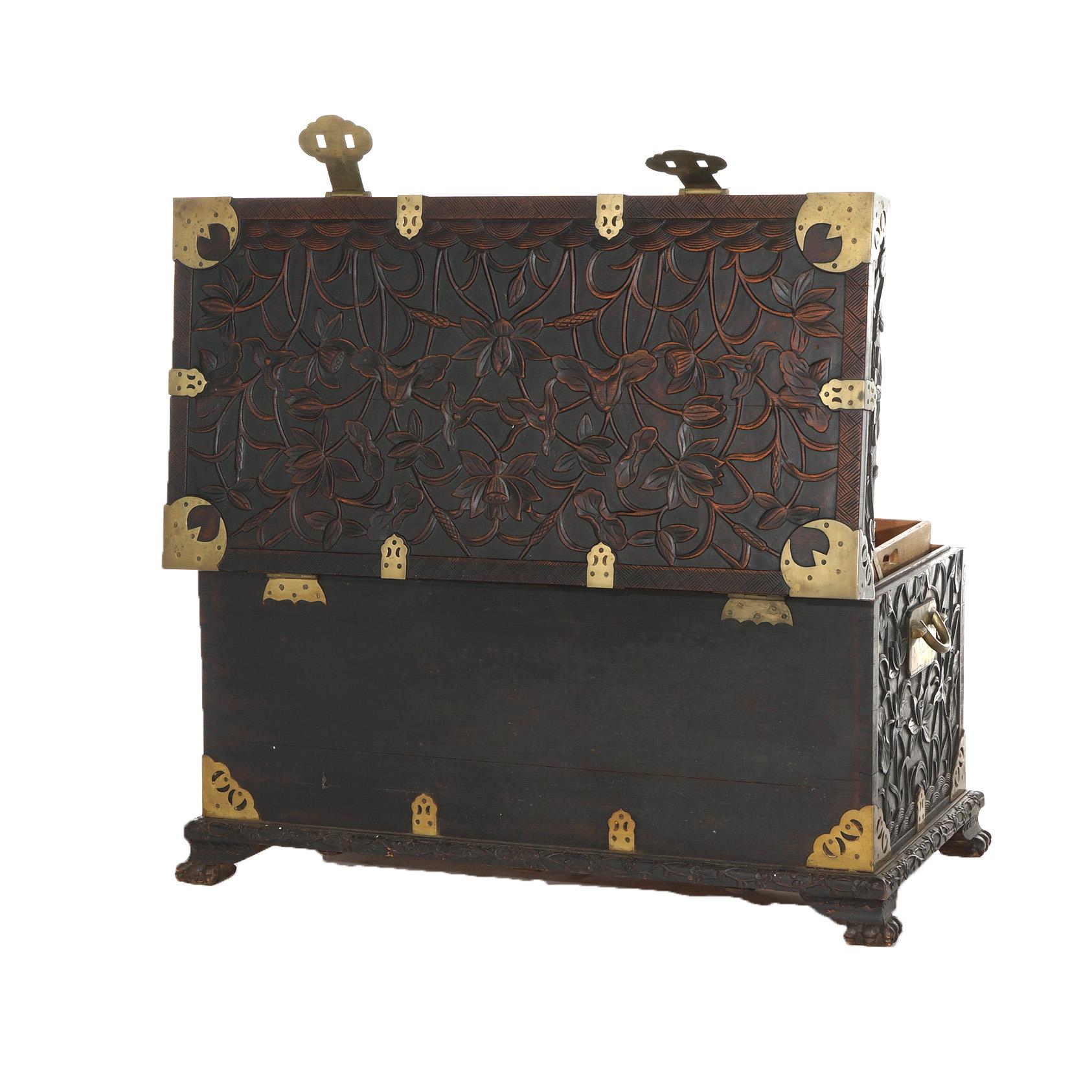 Antique Chinese Blanket Wedding Chest Carved in Relief with Floral Design C1890 For Sale 3