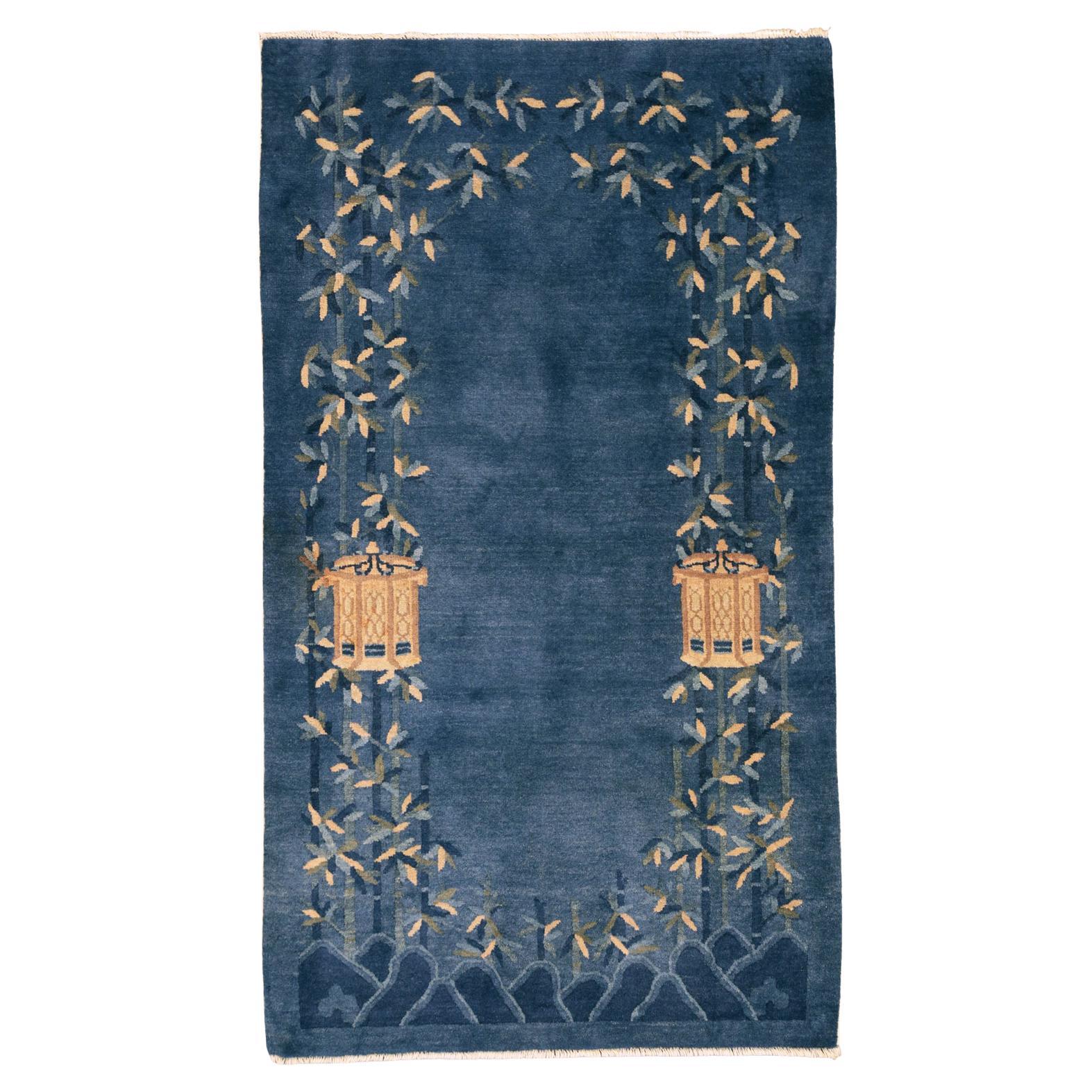 Antique Chinese Blossoming Bamboos and Lanterns Design Peking Rug, 1900-1920