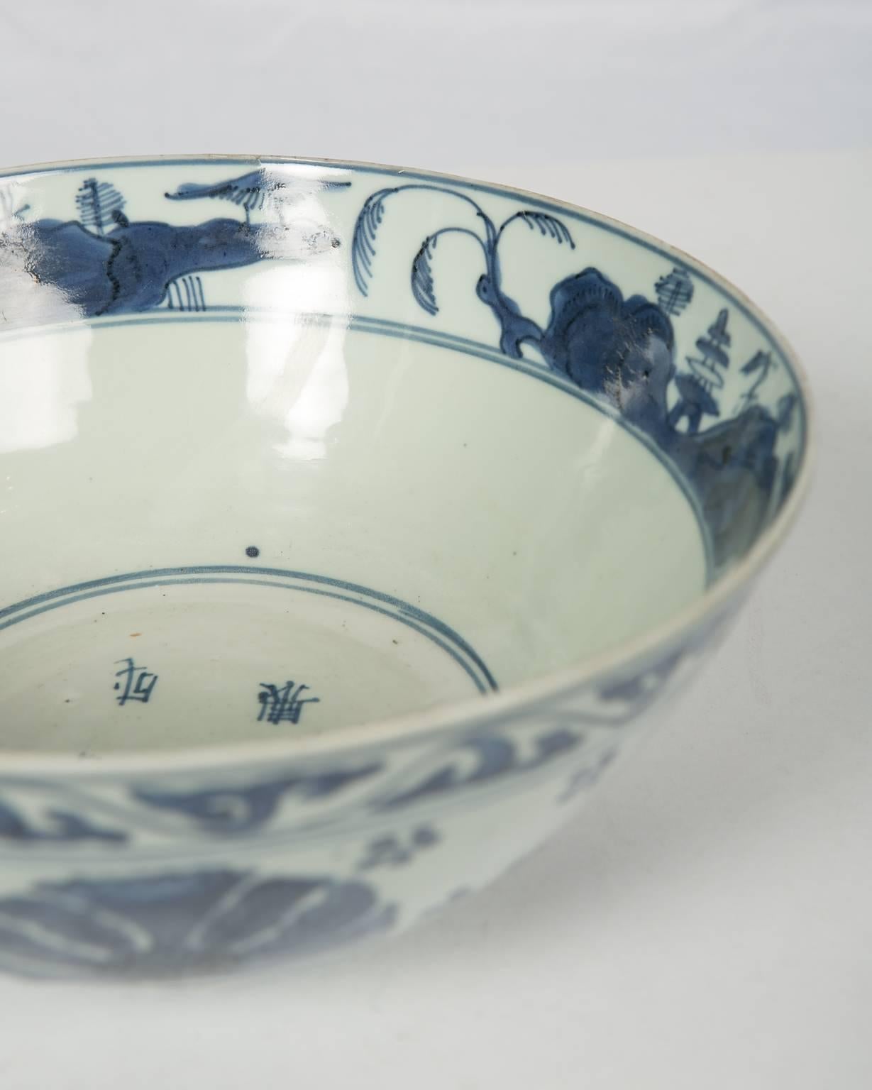 Hand-Painted Antique Chinese Blue and White Porcelain Bowl Made in the Daoguong Reign 1820-50