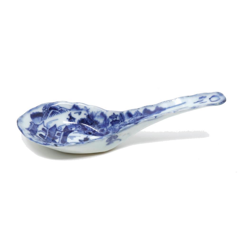 Fired Antique Chinese Blue and White Porcelain Spoon For Sale