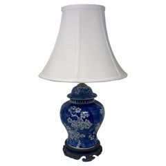 Antique Chinese Blue and White Porcelain Urn Made into a Lamp, circa 1910