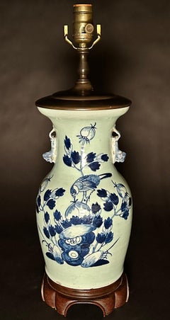Antique Chinese Blue And White Porcelain Vase As Lamp
