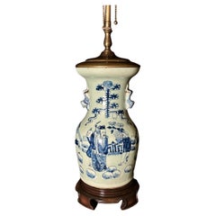 Antique Chinese Blue And White Porcelain Vase As Lamp