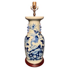 Antique Chinese Blue And White Porcelain Vase As Lamp