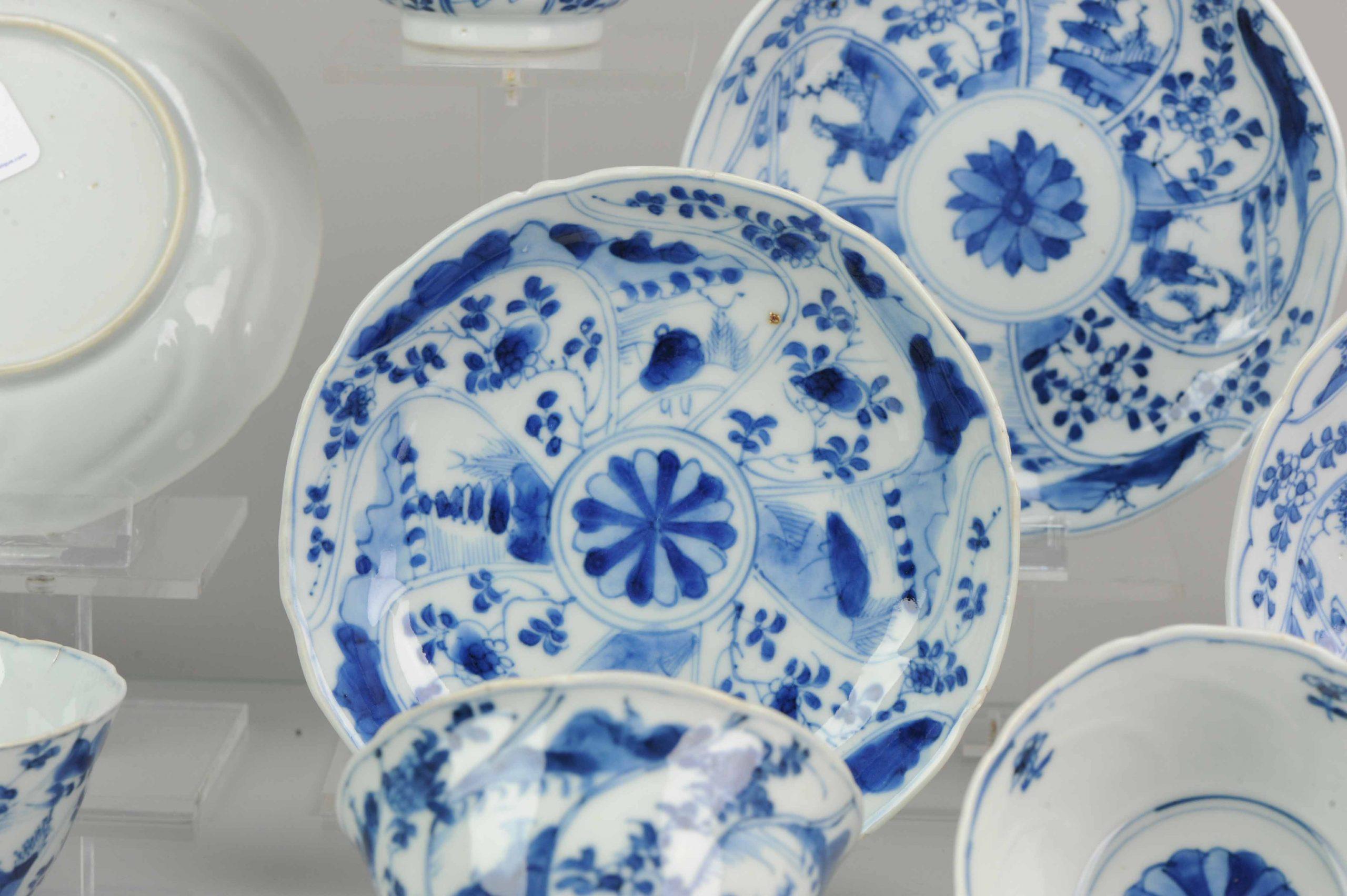 Antique Chinese Blue and White Tea Bowl, Landscape, Porcelain, Qing For Sale 6
