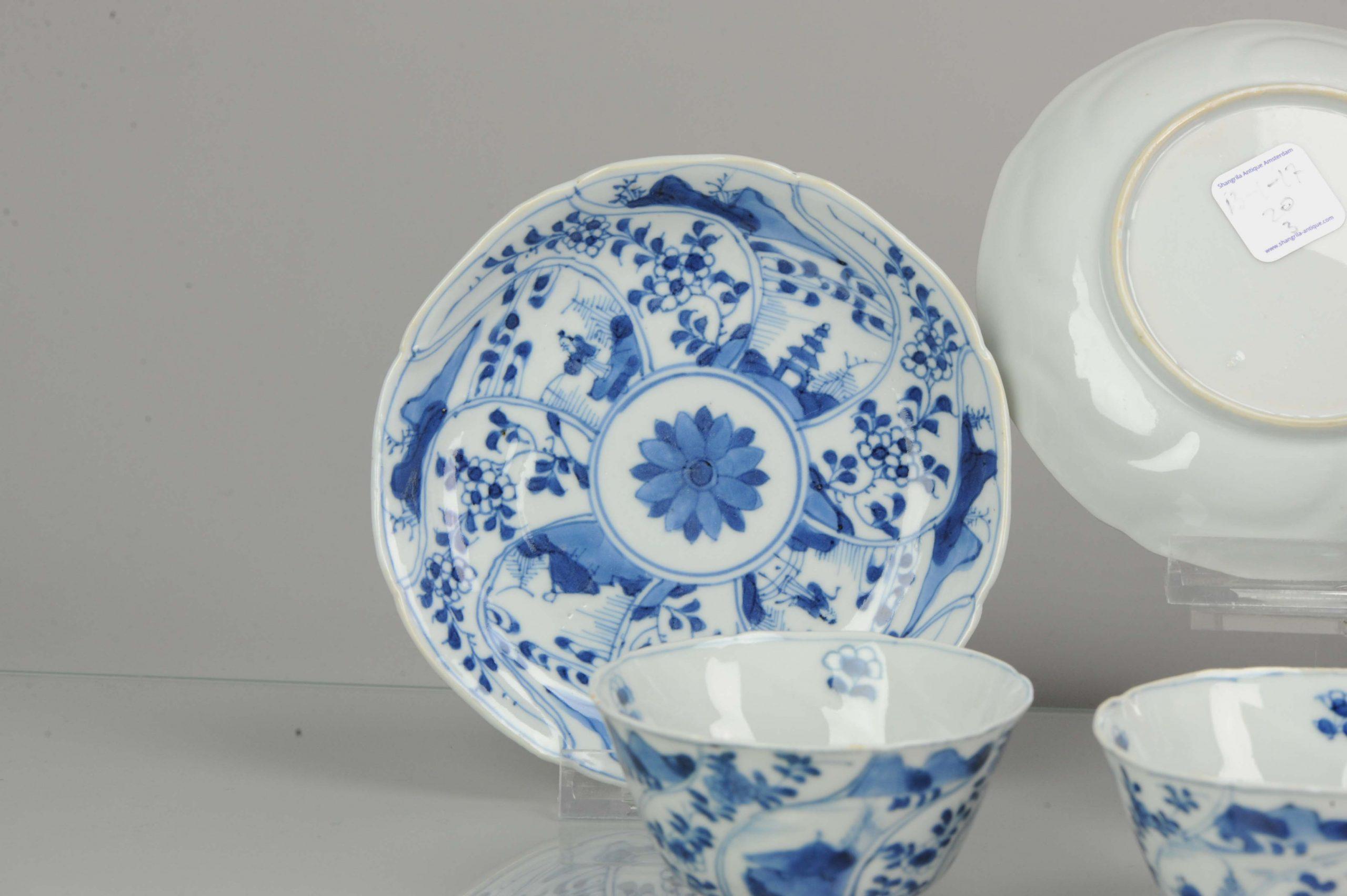 Antique Chinese Blue and White Tea Bowl, Landscape, Porcelain, Qing For Sale 8