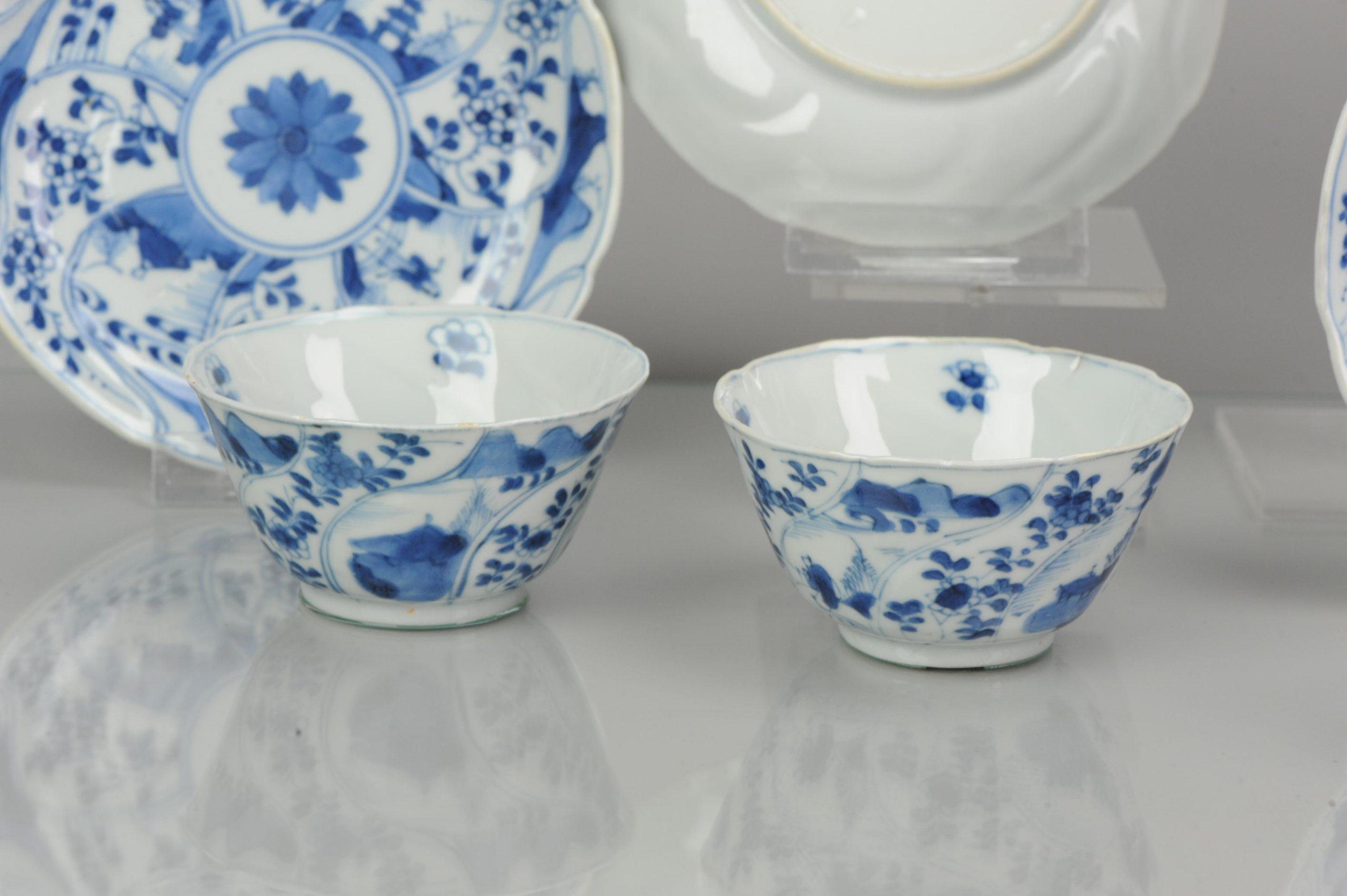 Antique Chinese Blue and White Tea Bowl, Landscape, Porcelain, Qing For Sale 9