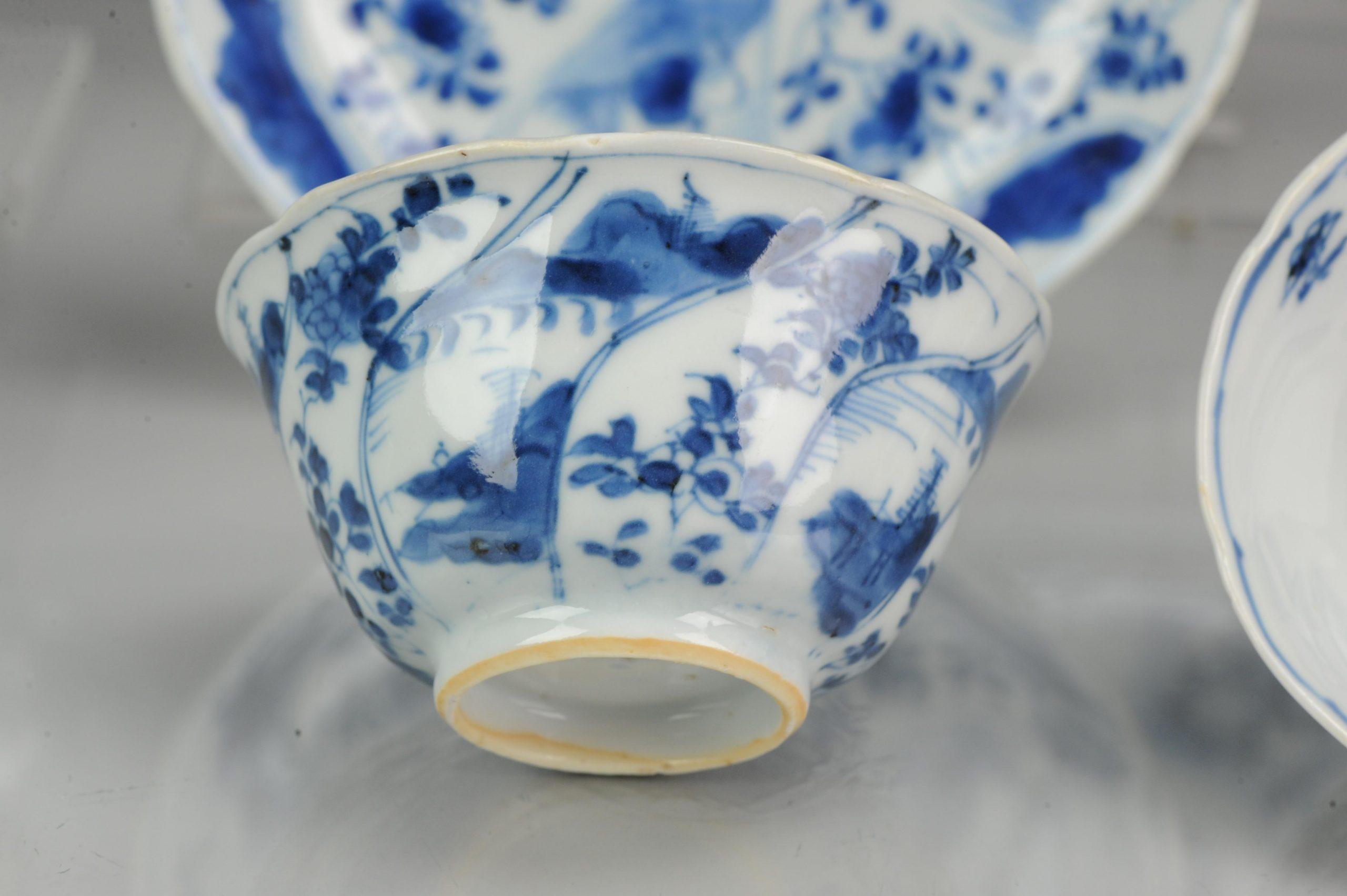 Antique Chinese Blue and White Tea Bowl, Landscape, Porcelain, Qing For Sale 10