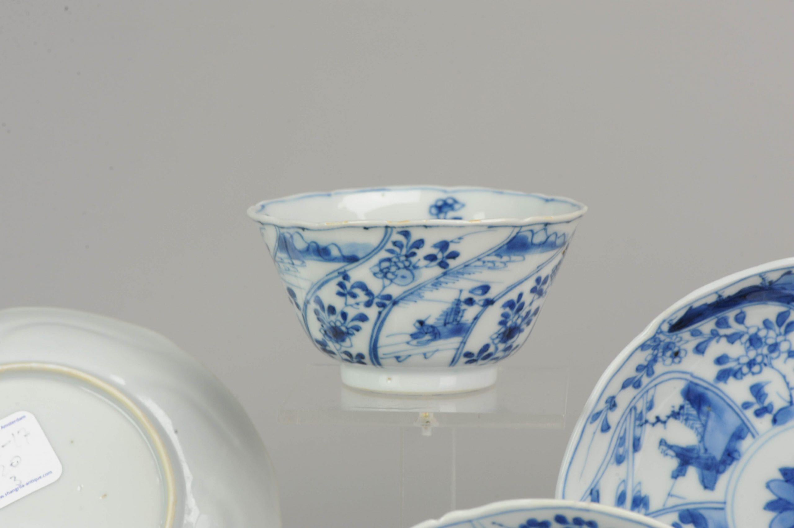 Antique Chinese Blue and White Tea Bowl, Landscape, Porcelain, Qing For Sale 12