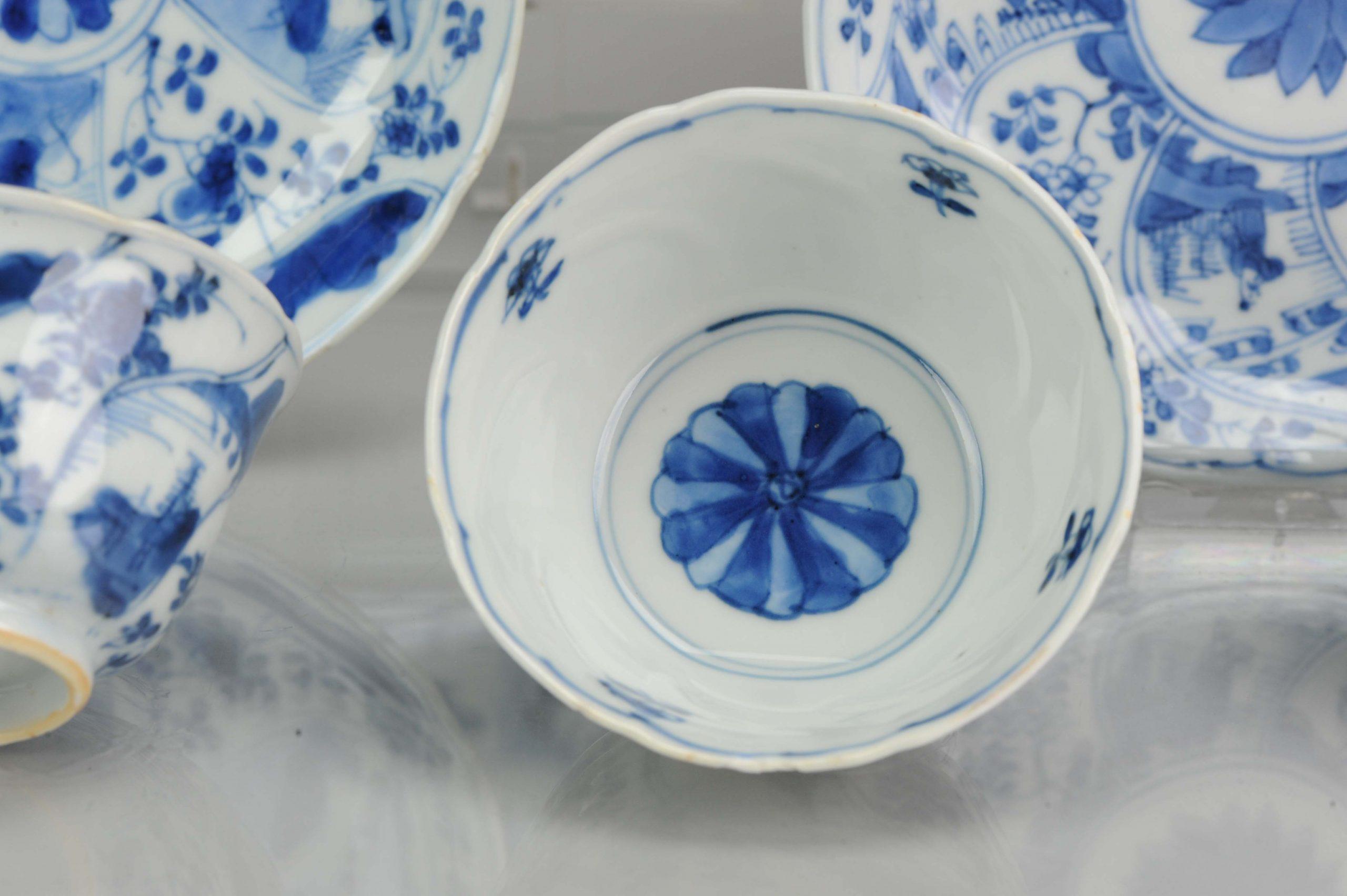 Antique Chinese Blue and White Tea Bowl, Landscape, Porcelain, Qing For Sale 14