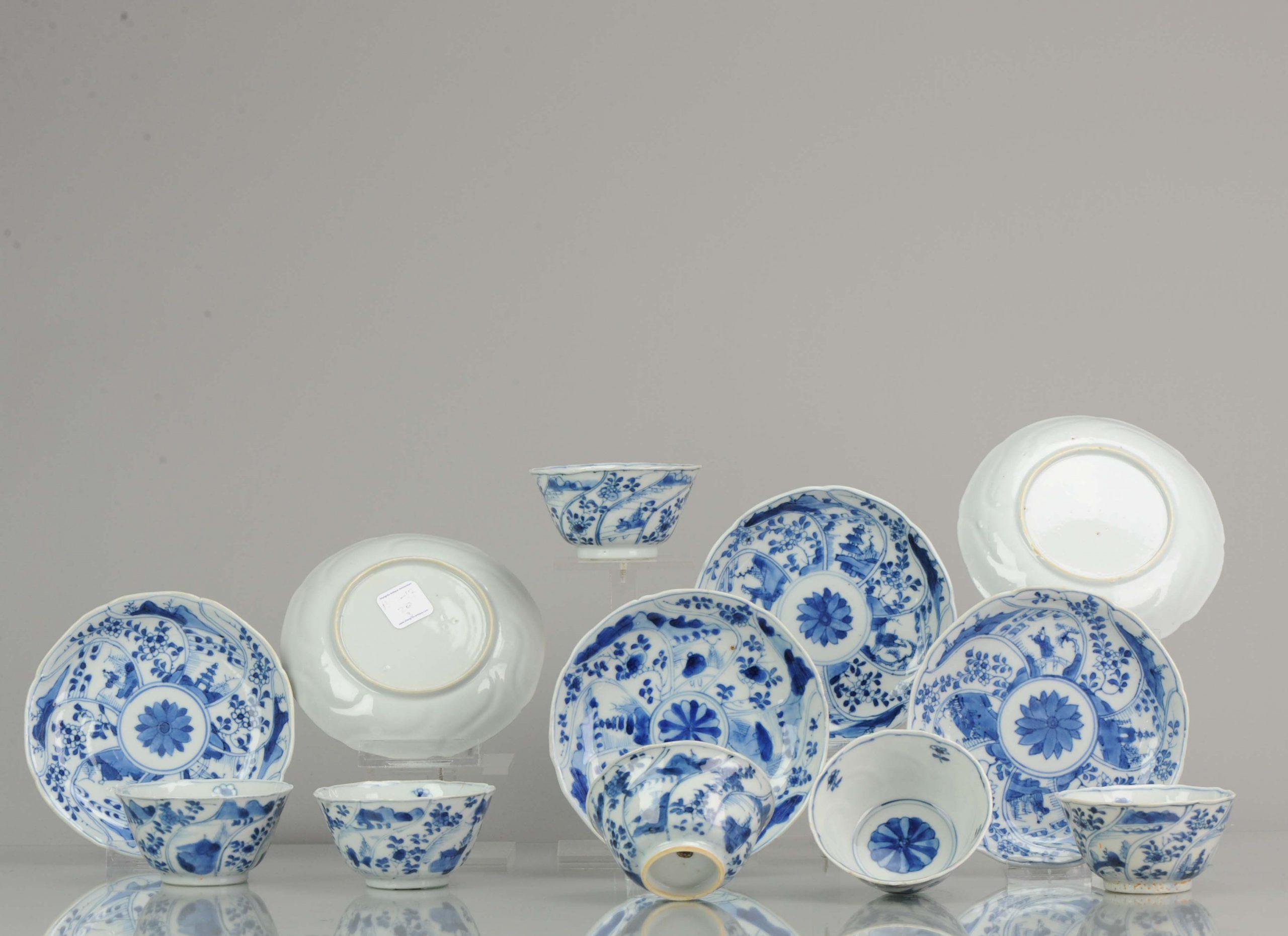 18th Century Antique Chinese Blue and White Tea Bowl, Landscape, Porcelain, Qing For Sale
