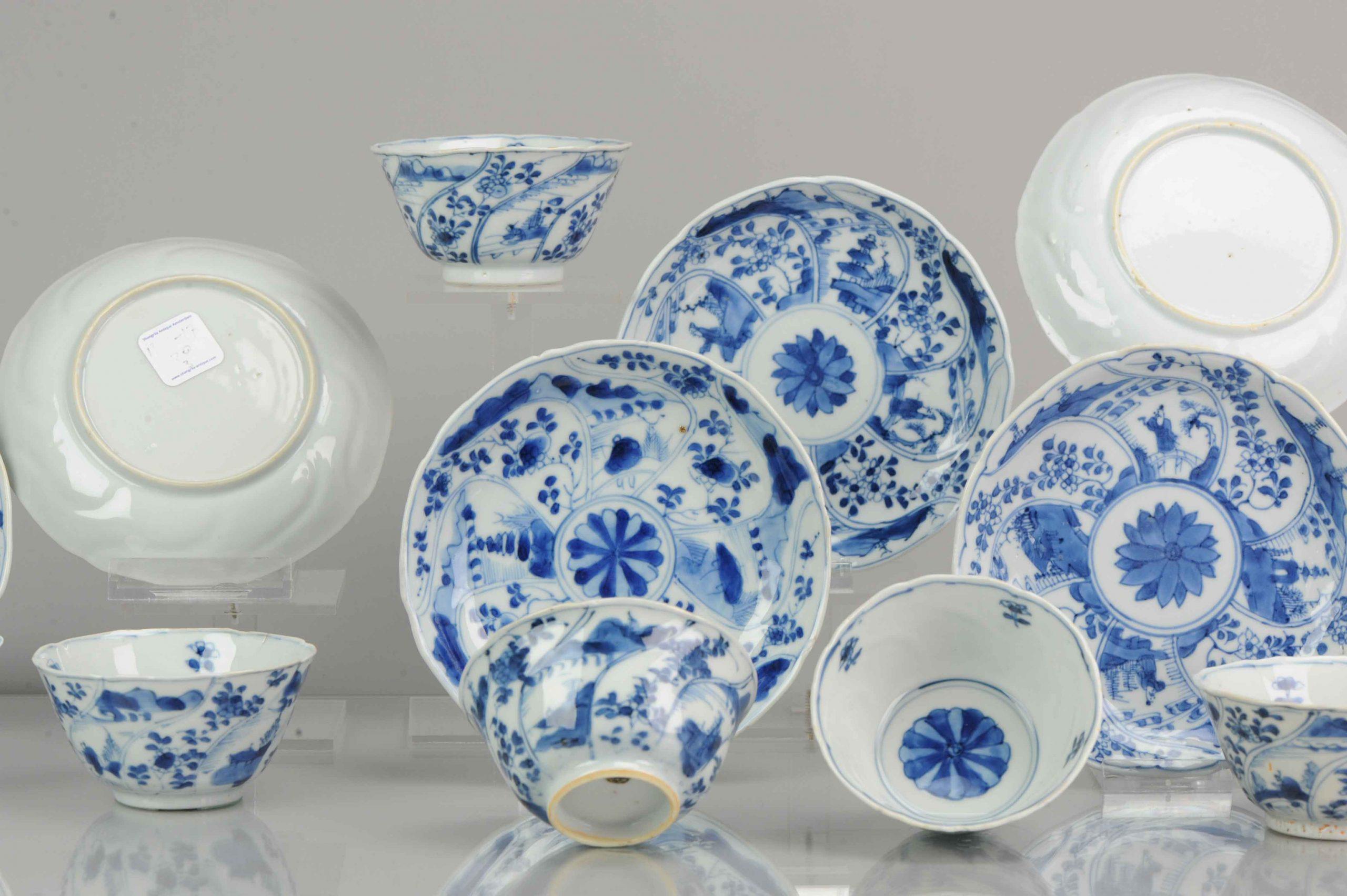 Antique Chinese Blue and White Tea Bowl, Landscape, Porcelain, Qing For Sale 1