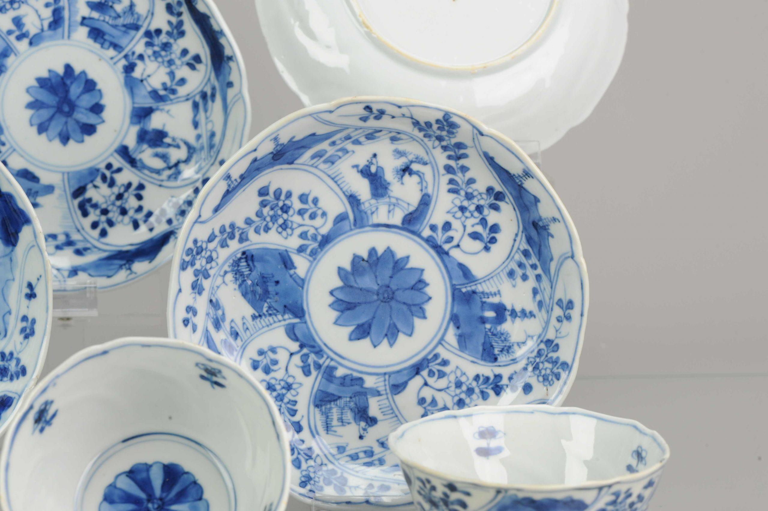 Antique Chinese Blue and White Tea Bowl, Landscape, Porcelain, Qing For Sale 3