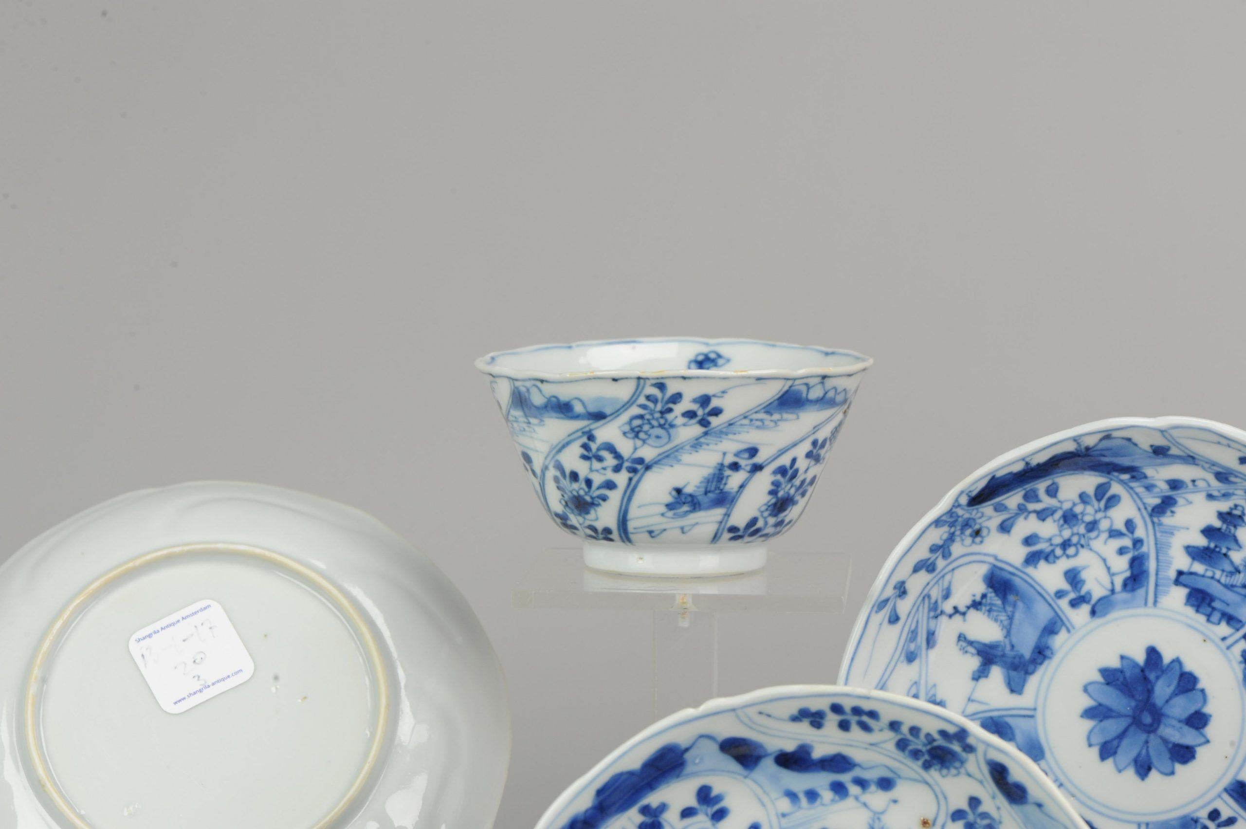 Antique Chinese Blue and White Tea Bowl, Landscape, Porcelain, Qing For Sale 5
