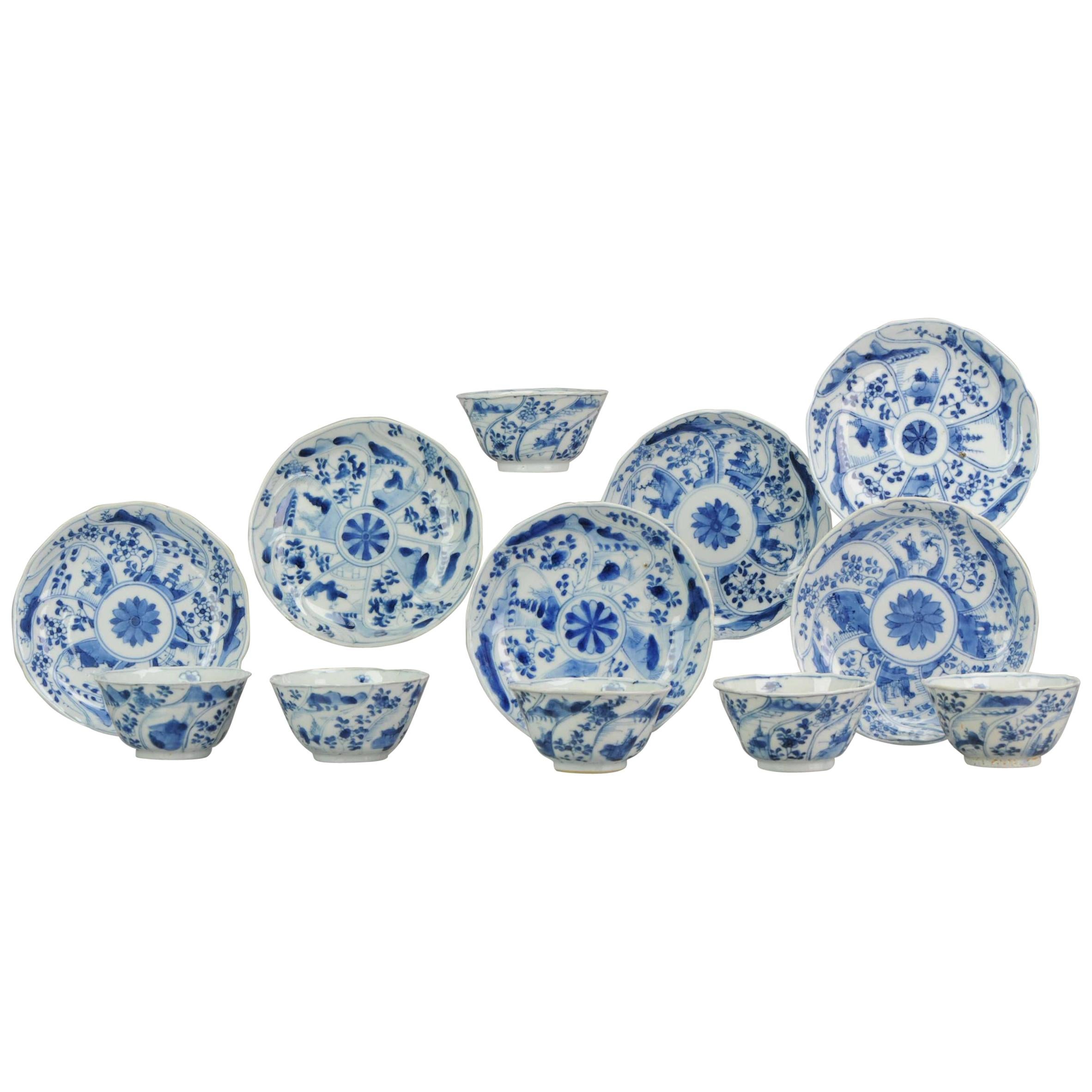 Antique Chinese Blue and White Tea Bowl, Landscape, Porcelain, Qing For Sale