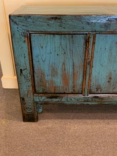 Antique Chinese Blue Lacquer Side Cabinet