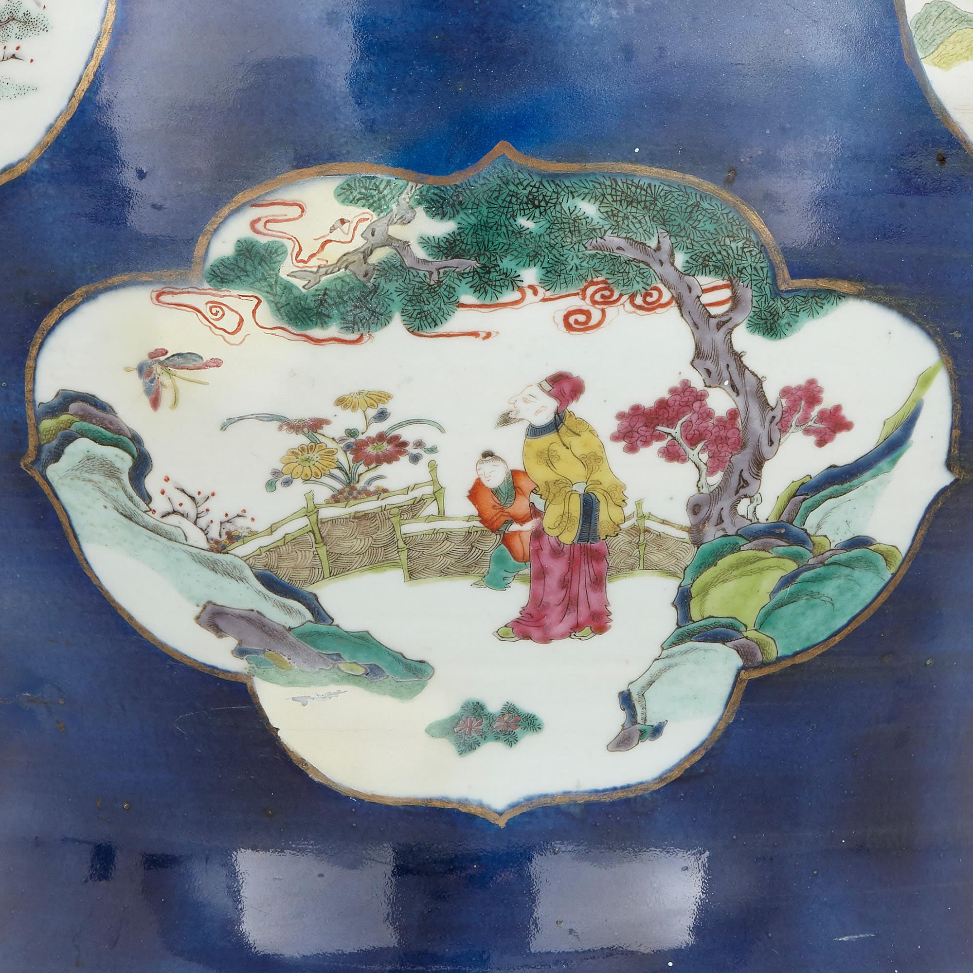 Hand-Painted Antique Chinese Blue Parcel Gilt Porcelain Jardinière Vase