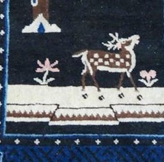 Antique Chinese Blue Peking Pictorial Carpet with Deer in Landscape