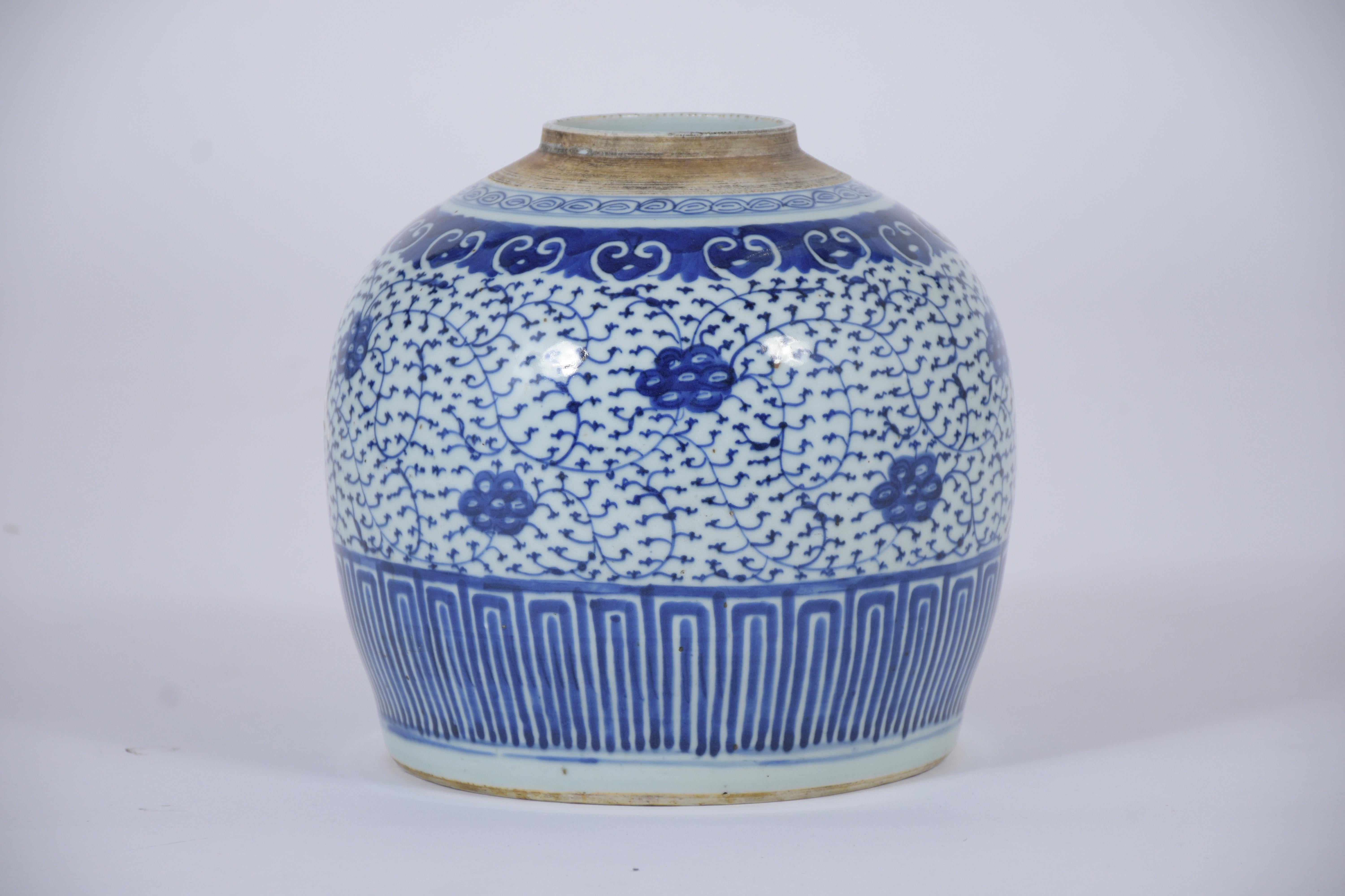 19th Century Antique Chinese White & Blue Porcelain Jar
