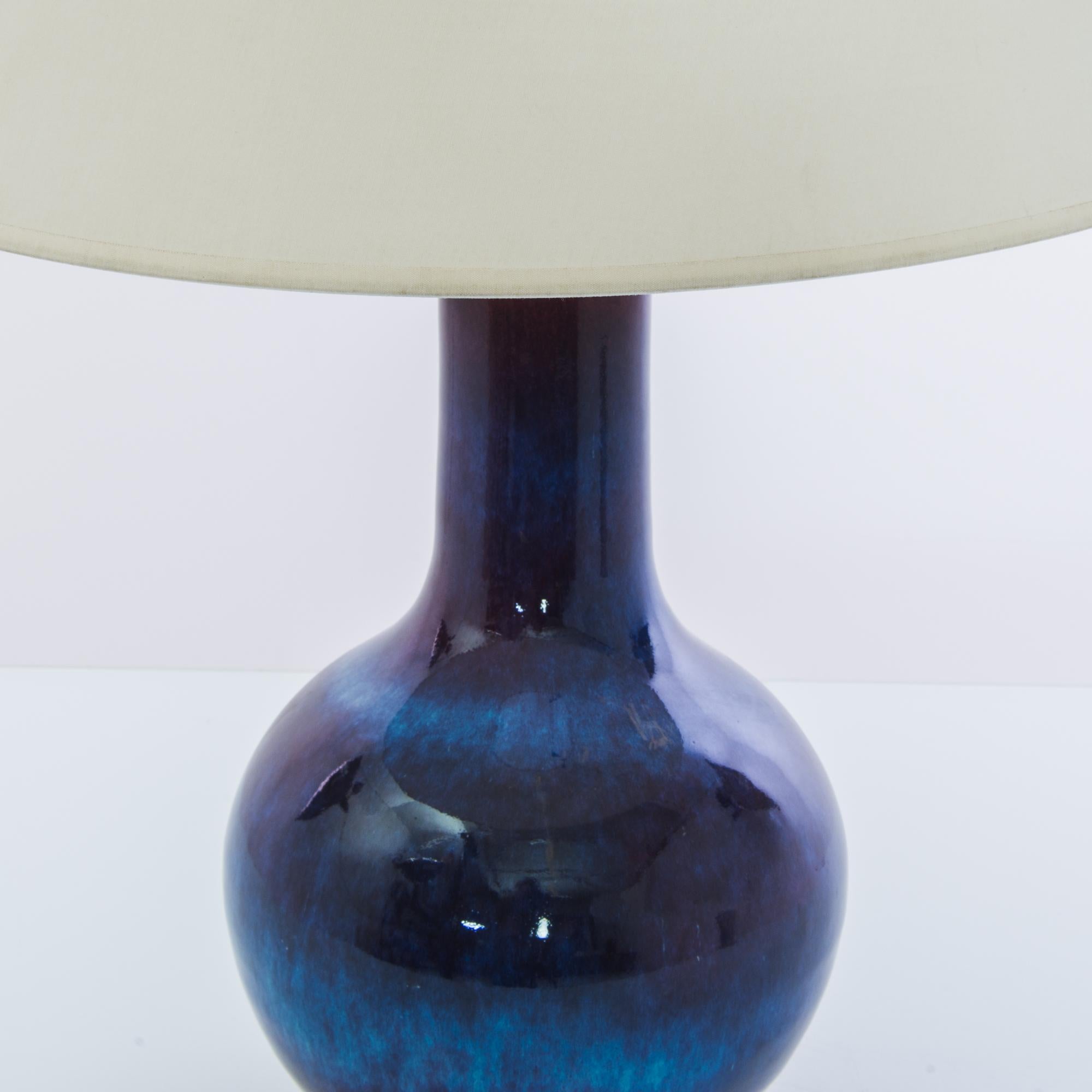 Antique Chinese Blue Stripe Ceramic Vase Table Lamp In Good Condition In High Point, NC