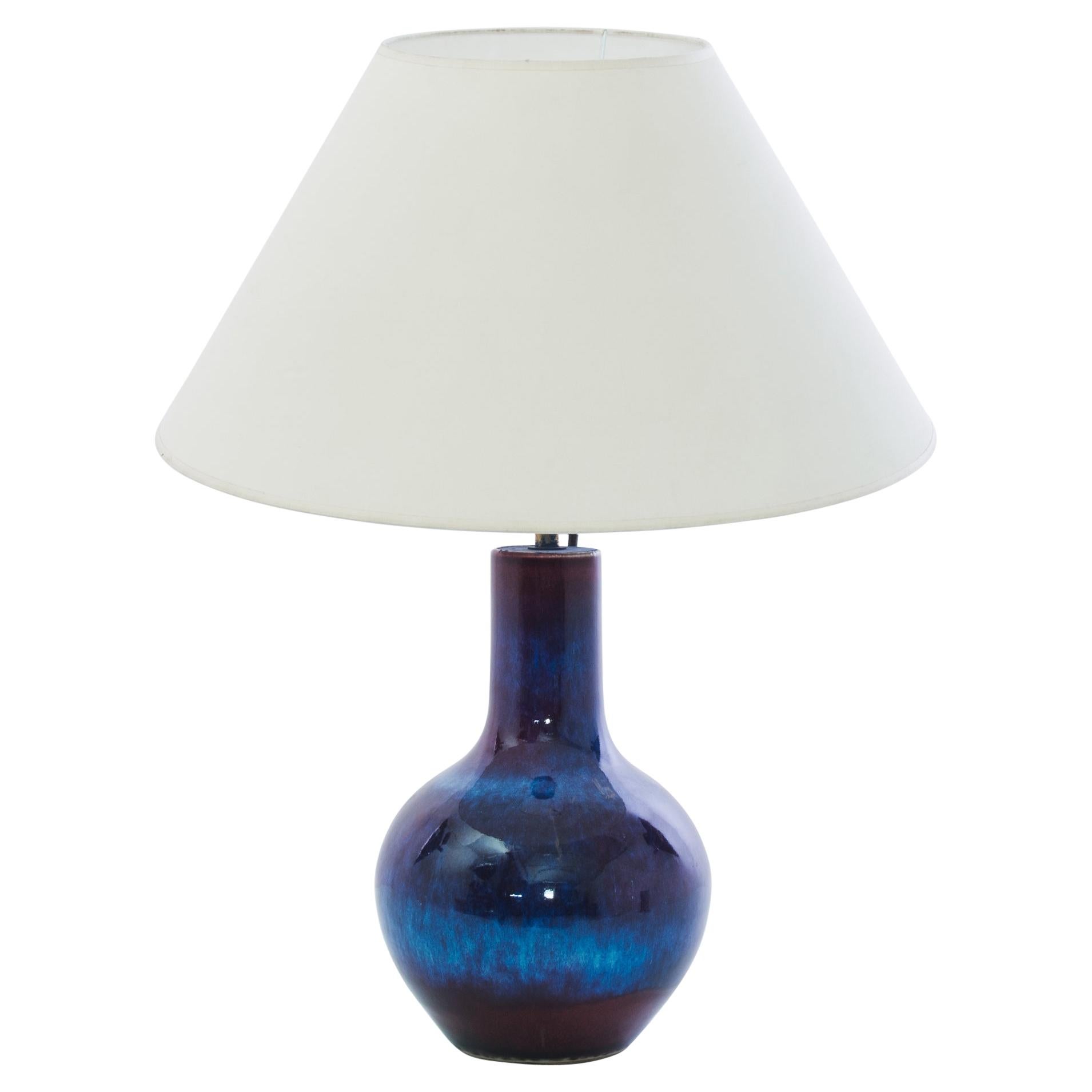Antique Chinese Blue Stripe Ceramic Vase Table Lamp