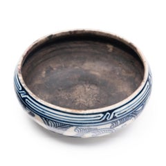Antique Chinese Blue & White Bowl with Narcissus & Peony, Early 19th Century
