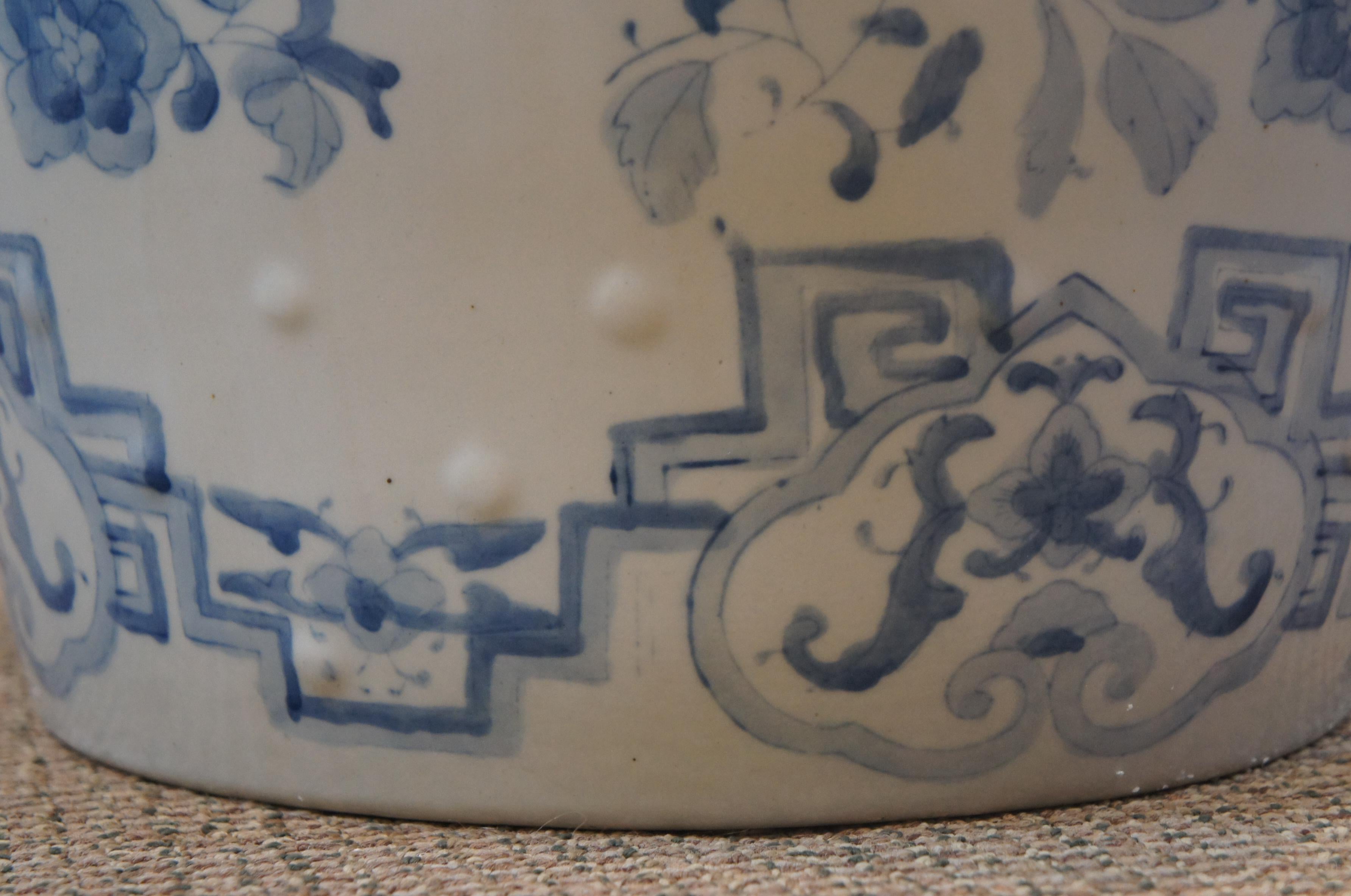 Antique Chinese Blue White Garden Stool Plant Stand Phoenix Dragon Side Table 4