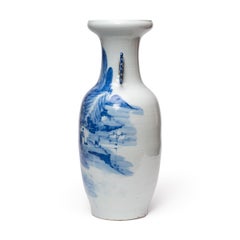 Antike chinesische blau-weiße Phönixschwanz-Vase, 19. Jahrhundert