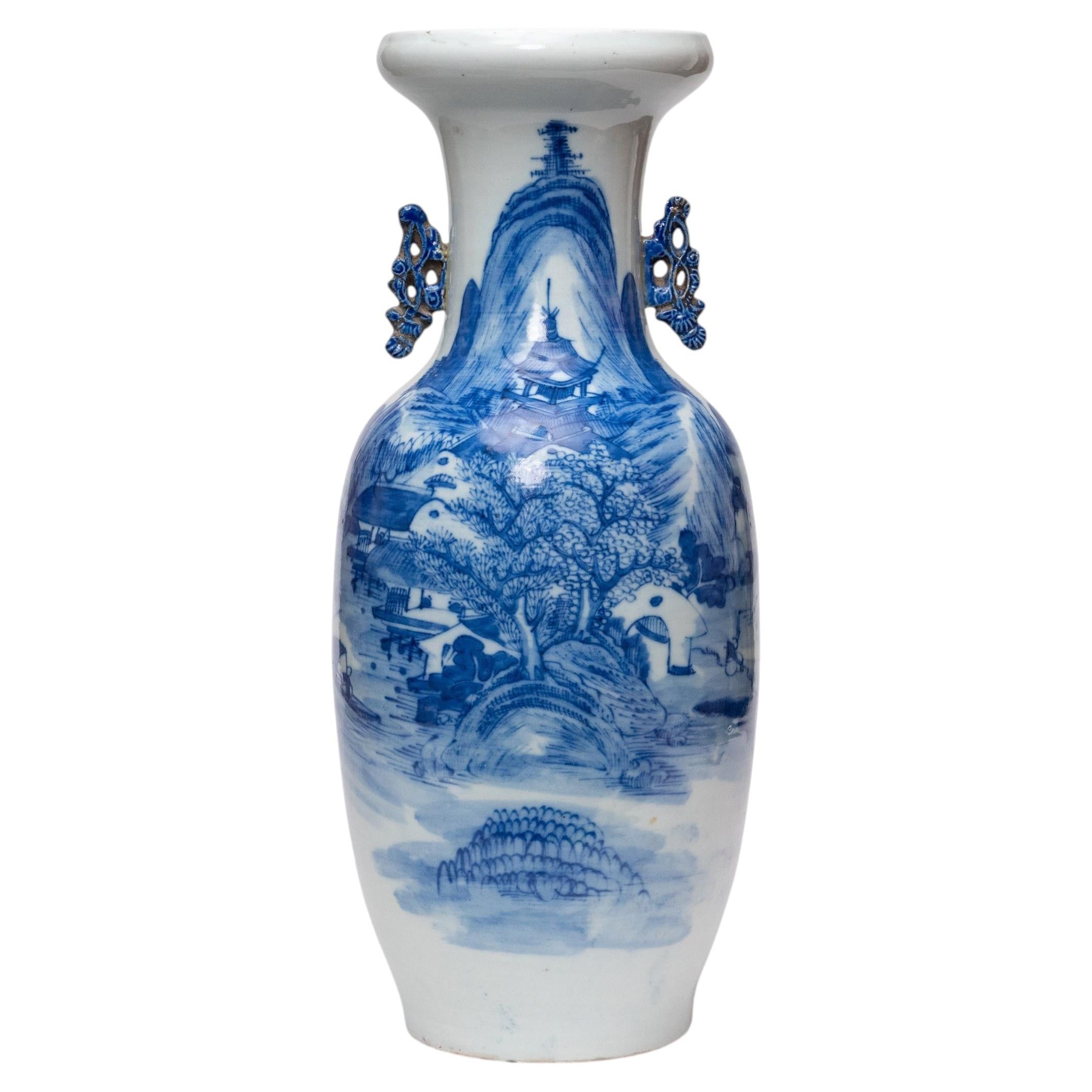 Antique Chinese Blue & White Phoenix Tail Vase, 19th Century