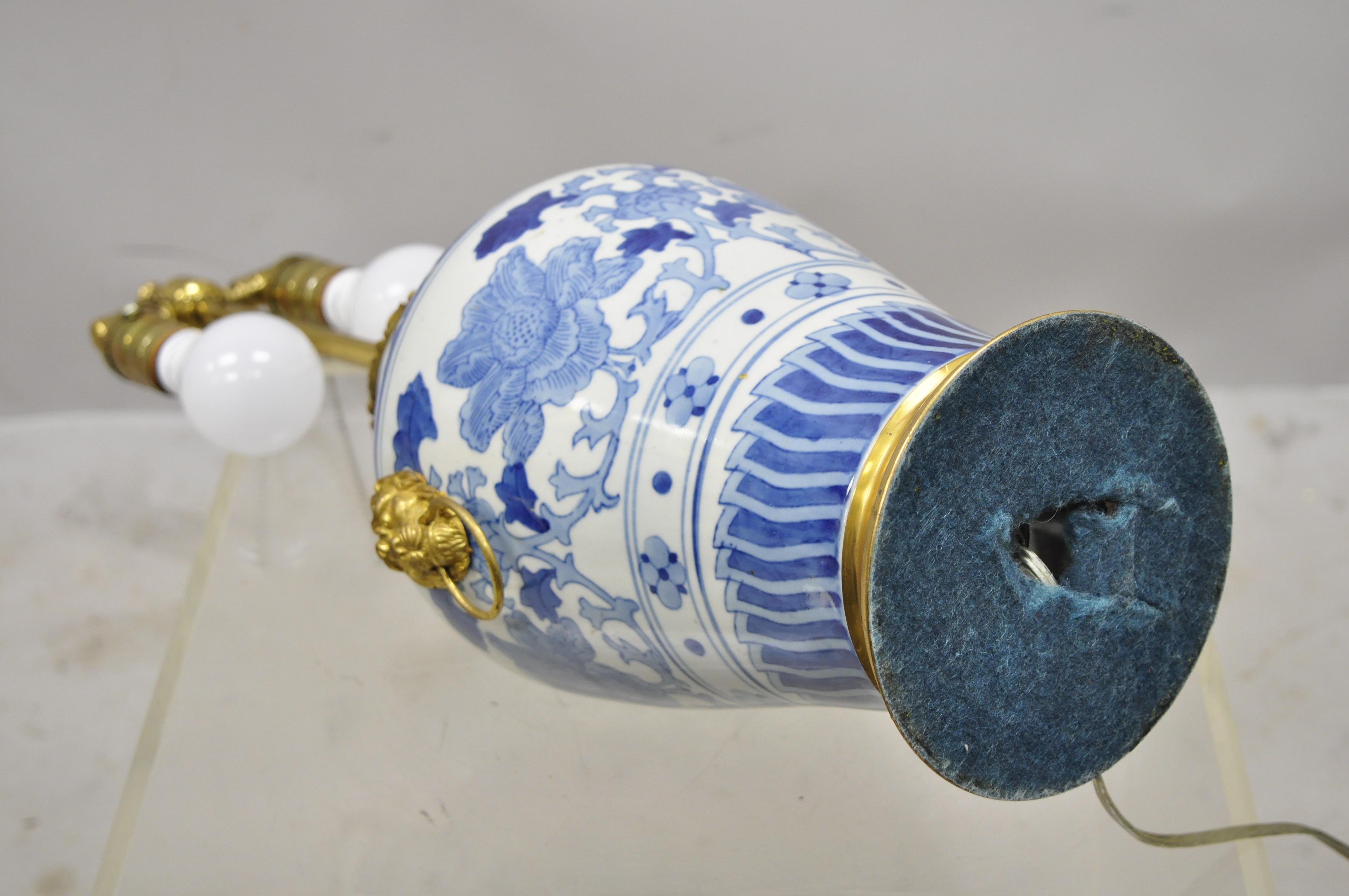 Antique Chinese Blue White Porcelain Ginger Jar Table Lamp w Gilt Bronze Ormolu 4